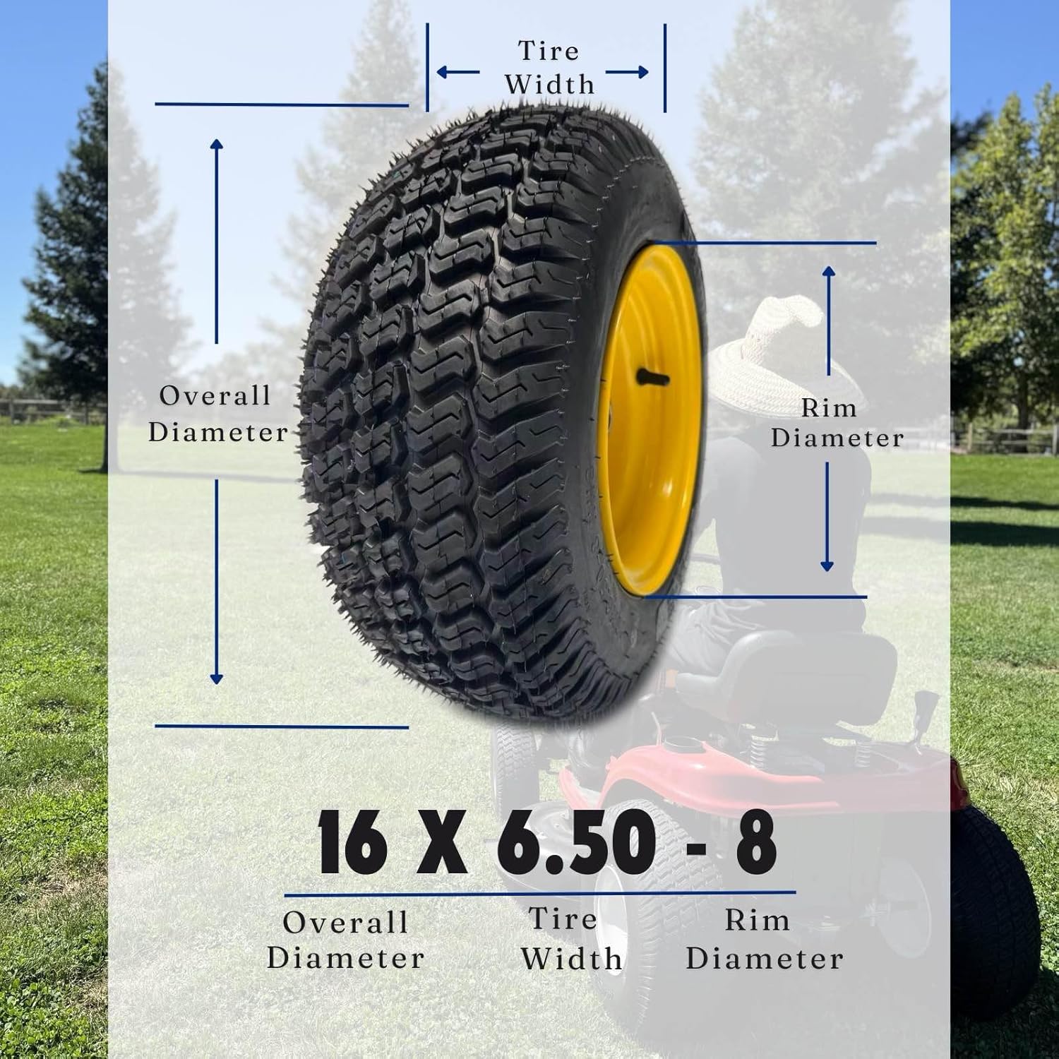 Dayrim 2 Pcs 16x6.50-8 Lawn Mower Tires with Yellow Rim, 4-Ply Tubeless, 3" Centered Hub, 3/4" Bore Bearing, Wheel & Tire Assembly, Turf Tread for Riding Mowers & Garden Tractors (yellow, 16x6.50-8)