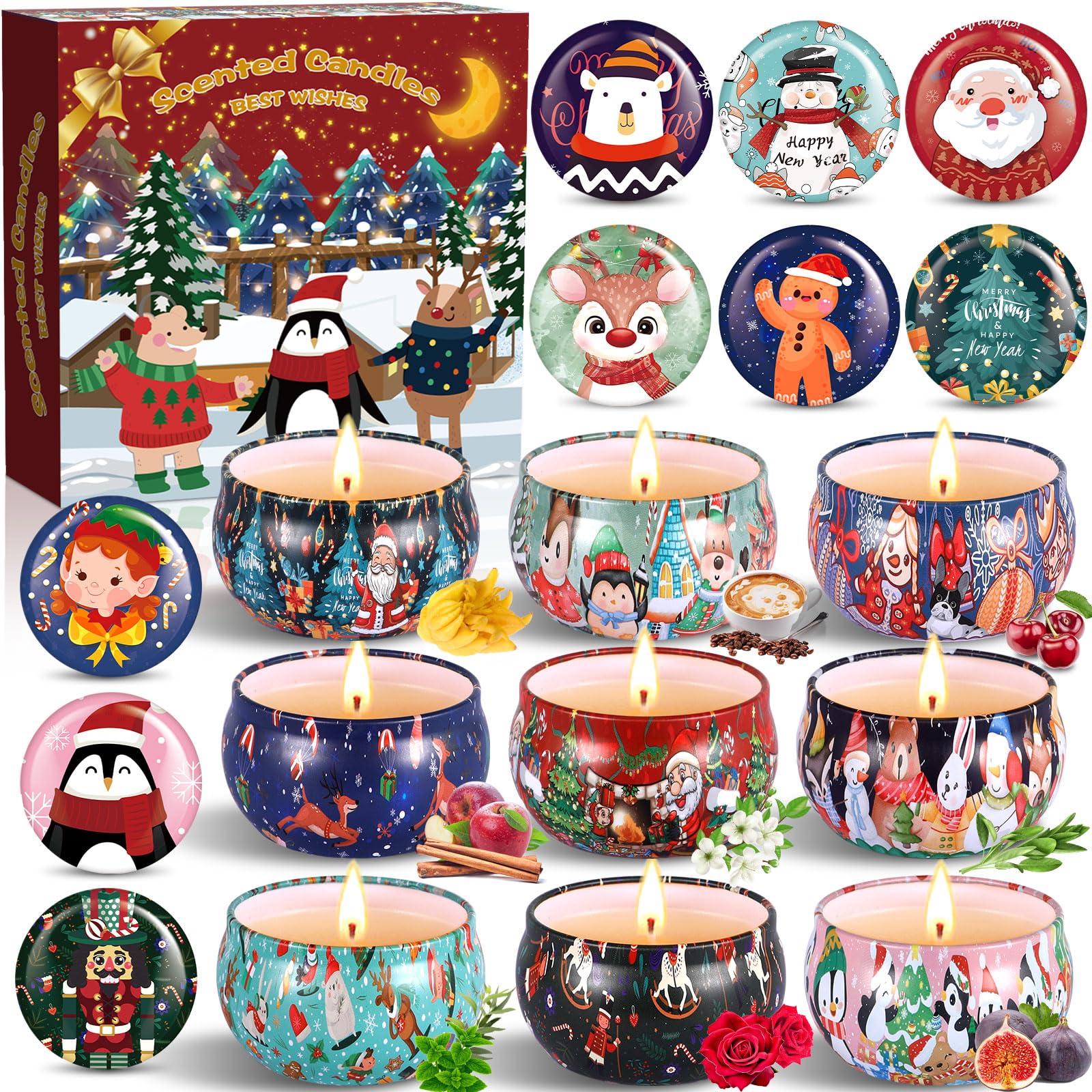 ENCOUN 9PCS Velas Aromáticas Navidad, Juego Velas Perfumadas de Regalo, 100% Cera de Soja Natural Vela, para Yoga, Baño, Madre, Día de San Valentín