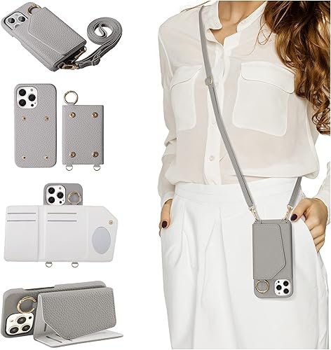 HANDODO Funda tipo cartera compatible con iPhone 14 Pro Max funda de cuero vegano desmontable para mujer con bloqueo RFID correa ajustable a prueba