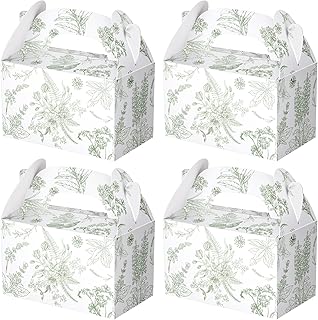 Dunzoom 24 Pack Sage Green Floral Paper Gift Boxes Party Favor Gift Gabl...