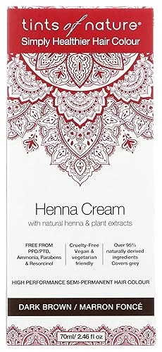 Tints of Nature Simply Healthier - Tinte para el cabello, castaño oscuro crema de henna, color de cabello semipermanente, 2.46 onzas