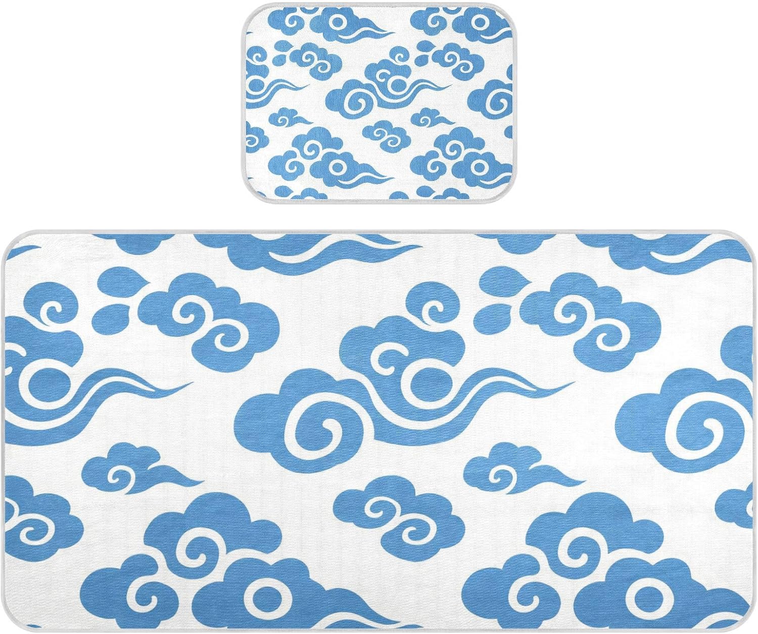 Chinese Auspicious Cloud Pattern White Blue Cooling Baby Mattress Protector 28" x 52" Breathable Mattress Protector Pads for Baby&Toddler