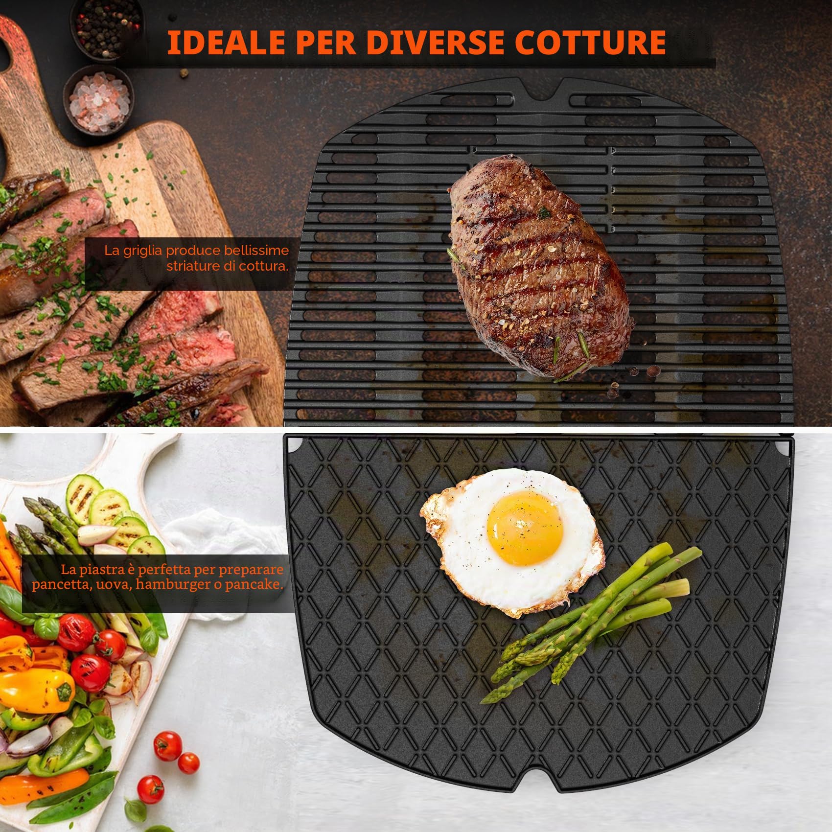 Onlyfire Set di Piastra e Griglia di Cottura in Ghisa per Griglie a Gas Weber Q300 Q320 Q3000 Q3100 Q3200, Ricambio per Weber 6560/7646