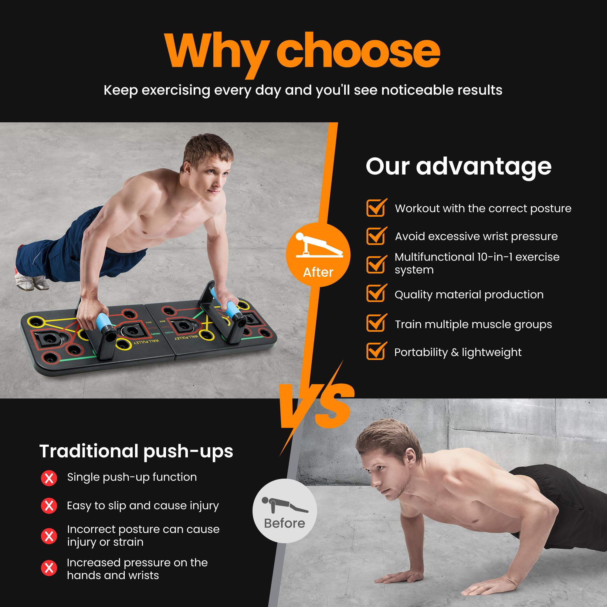 Push-up board, home gym, portable fitness equipment, Pilates bar, and 20 fitness accessories, including resistance bands and an ab wheel, for full-body workouts at home