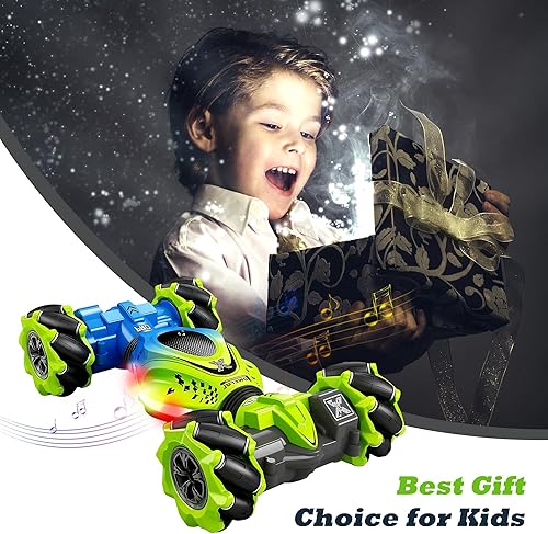 Miniatura 6 de Enopdmb Auto de acrobacias RC con sensor de gestos con música ligera, control remoto, 30 minutos de tiempo de reproducción, rotación de doble cara,