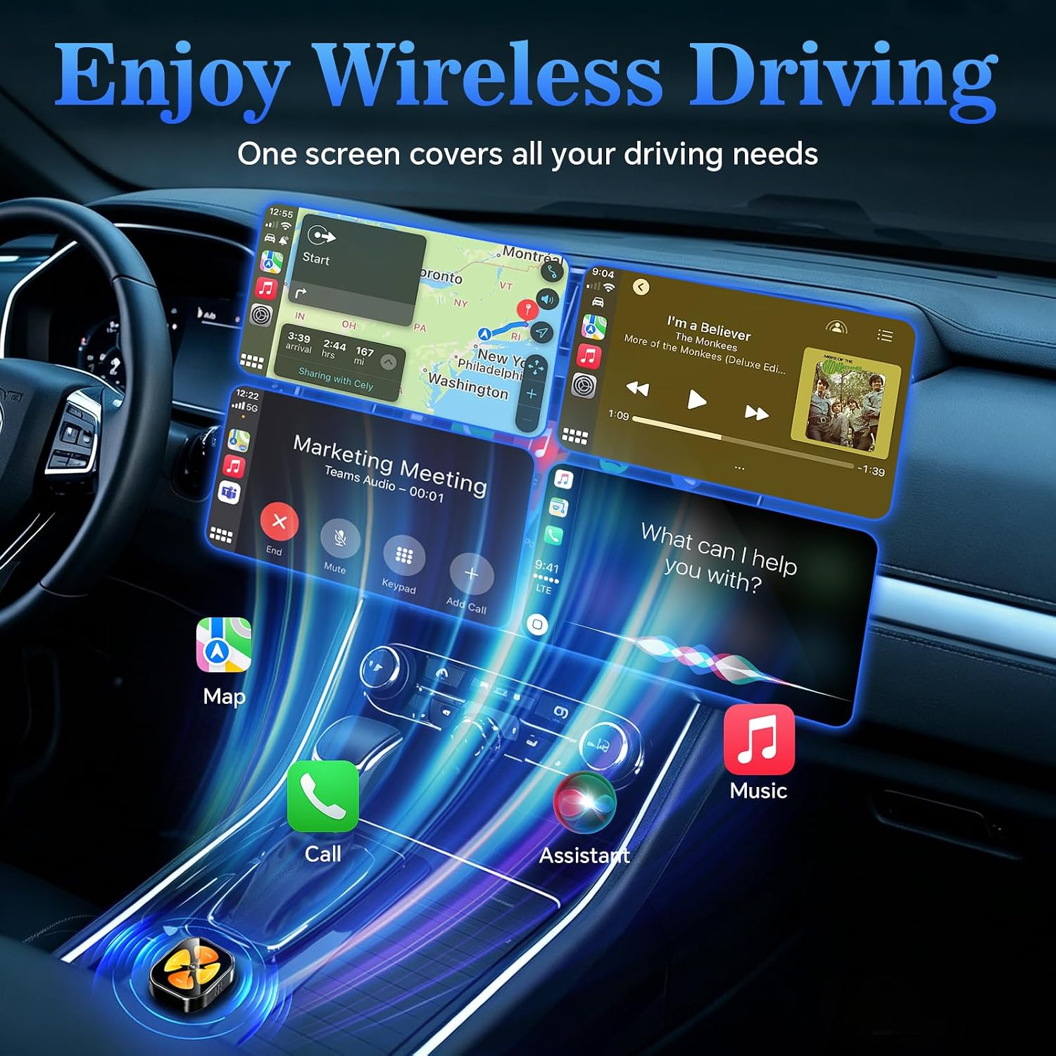 4-in-1 Wireless CarPlay and Android Auto Adapter thumbnail