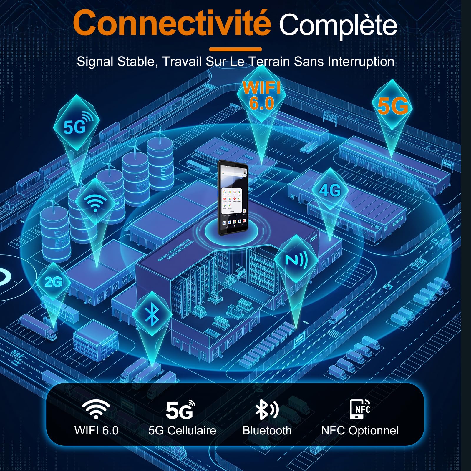 FARSET F35 Scanner de Codes-Barres Android avec Moteur sous Licence Zebra, Ordinateur Mobile PDA Portable, 5G LTE & WiFi 6, écran de 6", NFC, 5000 mAh, IP68,1D/2D/QR pour entrepôt et logistique
