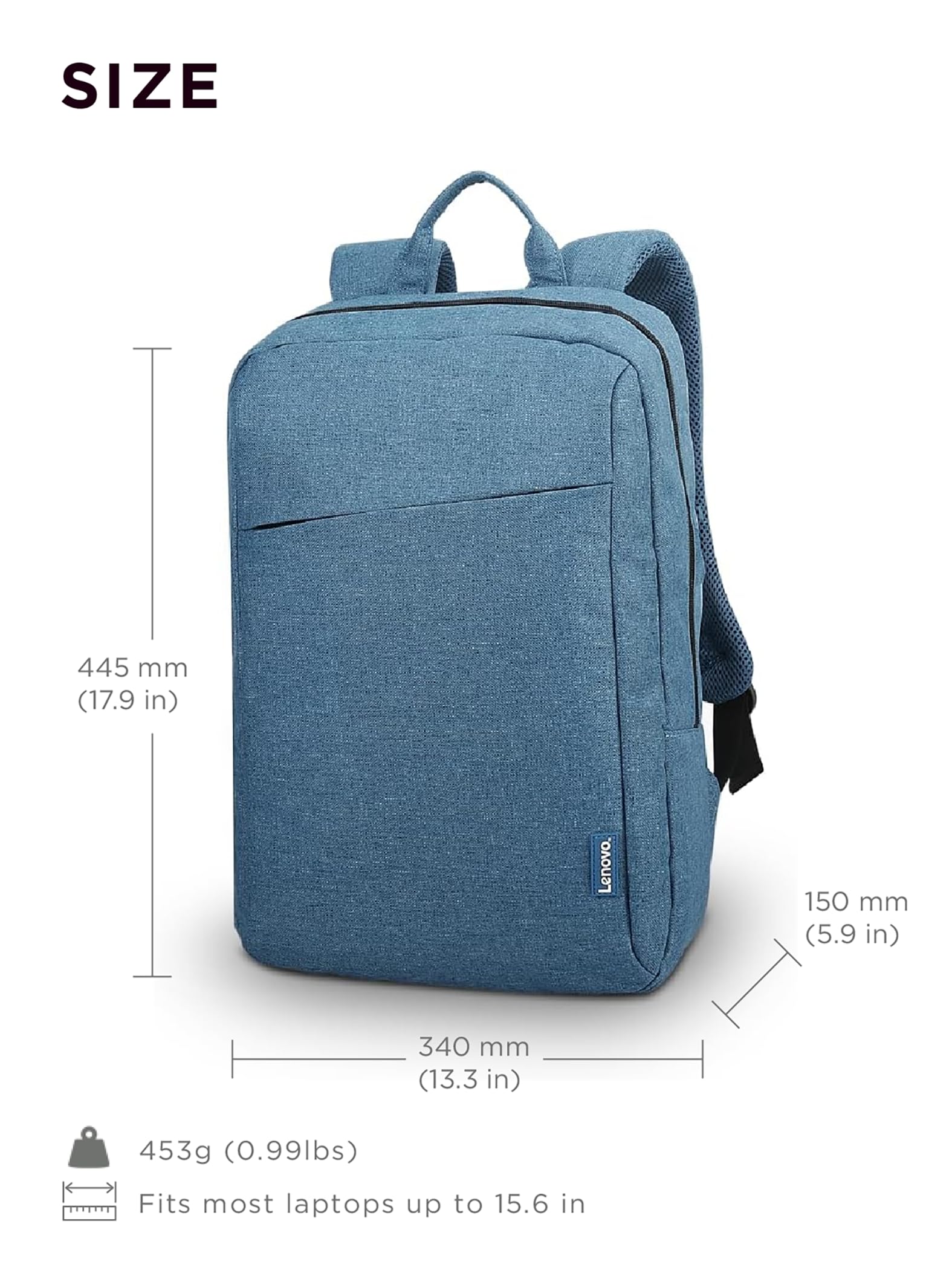 Lenovo Casual Laptop Backpack B210 - 15.6 inch - Padded Laptop/Tablet Compartment - Durable and Water-Repellent Fabric - Lightweight - Blue