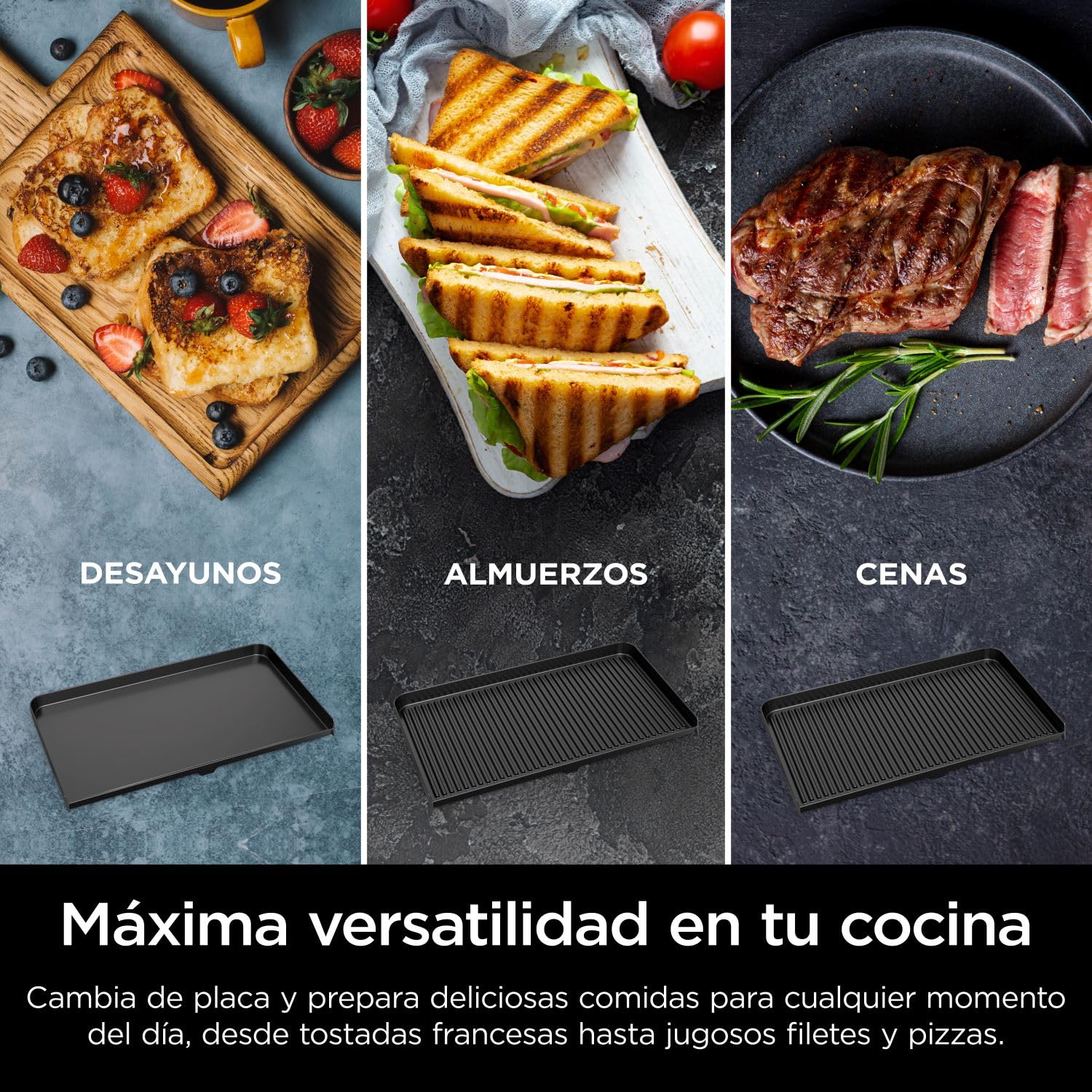 Ninja Sizzle Pro XL, Parrilla y Plancha para Interior, GX101EU | Con Placa de Parrilla y Plancha Cerámicas Antiadherentes, Tapa Desmontable, Recogegrasas y Guía de Recetas, Plateado/negro