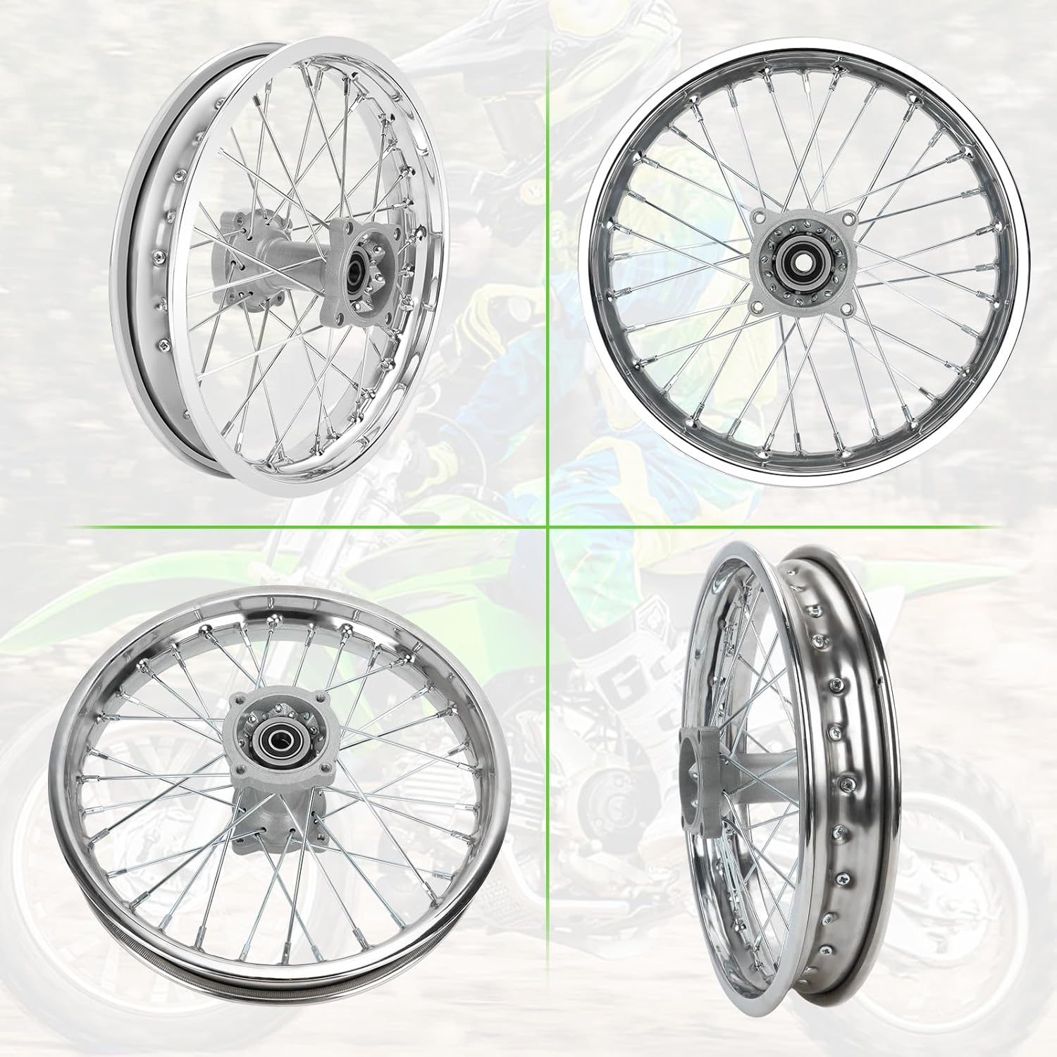 1.85x14 Rear Rim Compatible with 90/100-14 3.00-14 Dirt Pit Bike Tire, 14 Inch Rim Fit for KLX125 KX85 TTR125 YZ80 RM80 Apollo 125 Taotao DB17 SR150 DR90 Motorcycle Parts (15mm Axle)