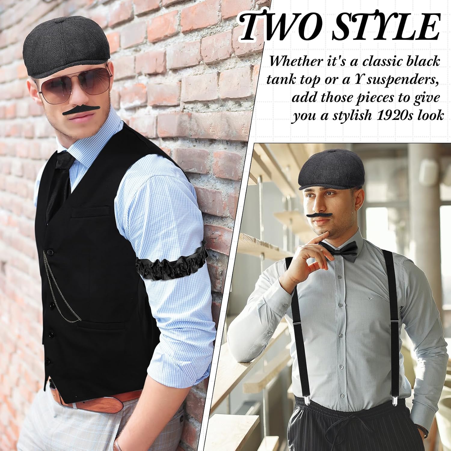 Foaincore 1920s Mens Costume 20s Accessories Outfit with Gangster Vest Hat Vintage Pocket Watch Suspenders