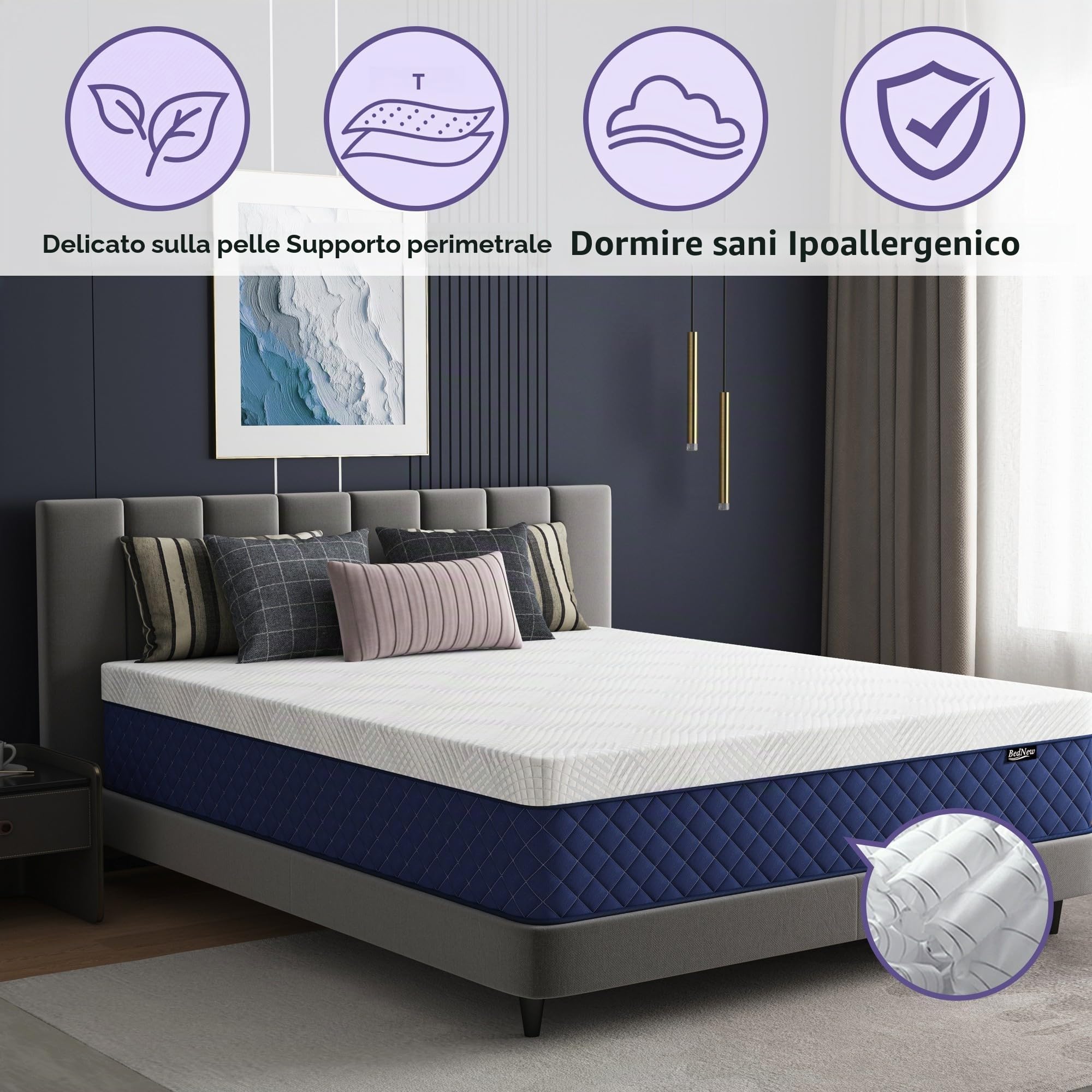 Materasso una Piazza e Mezza 120x200cm, Tecnologia Freschezza e Isolamento Movimento, Molle Insacchettate Indipendenti, Spessore 31cm, Anallergico e Traspirante, Box