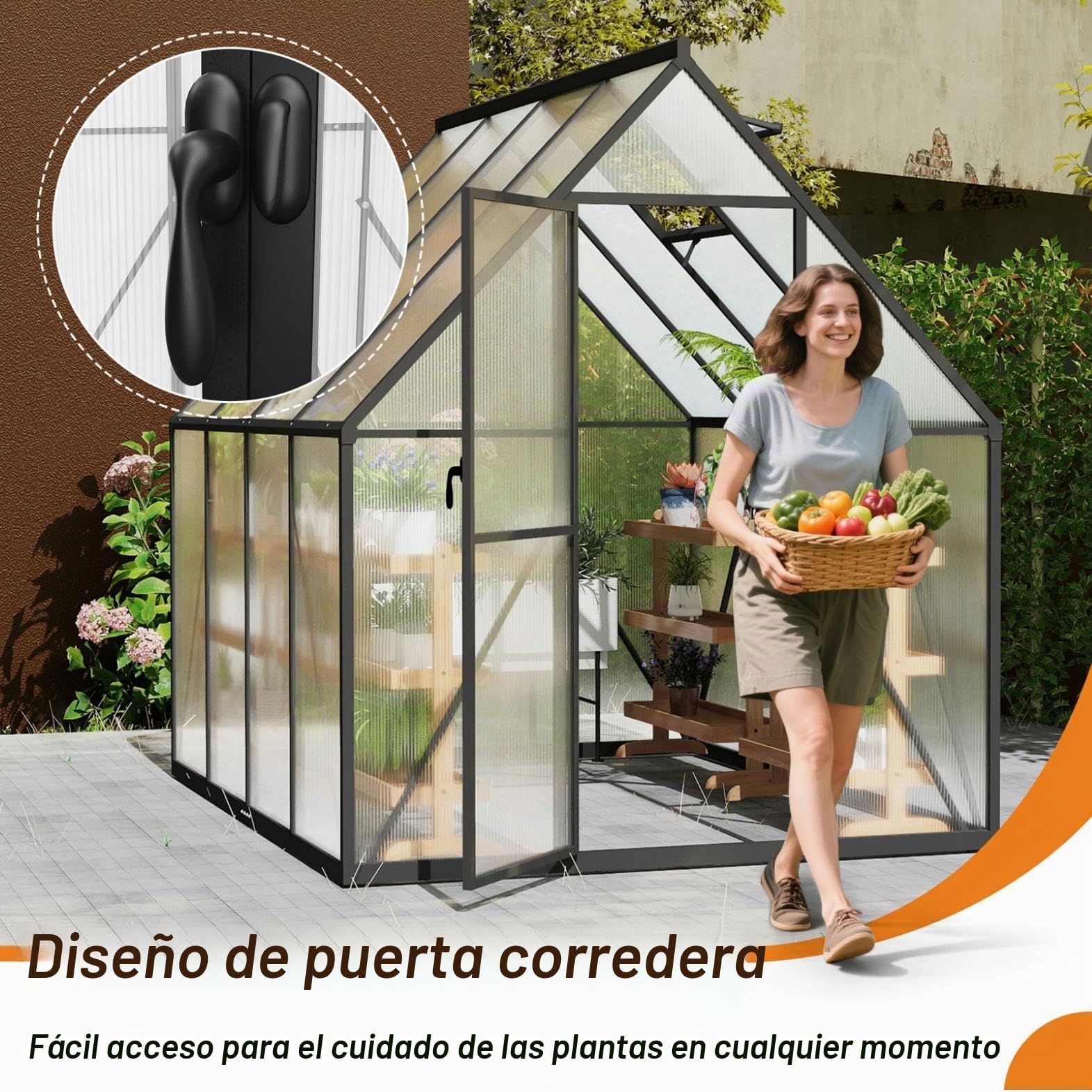 YRHome Jardín de invernadero de aluminio 230 x 180 x 195 cm 4,14 m² con cimientos reforzados, claraboya y puerta, resistente a la intemperie y resistente a la temperatura para tomates, verduras y