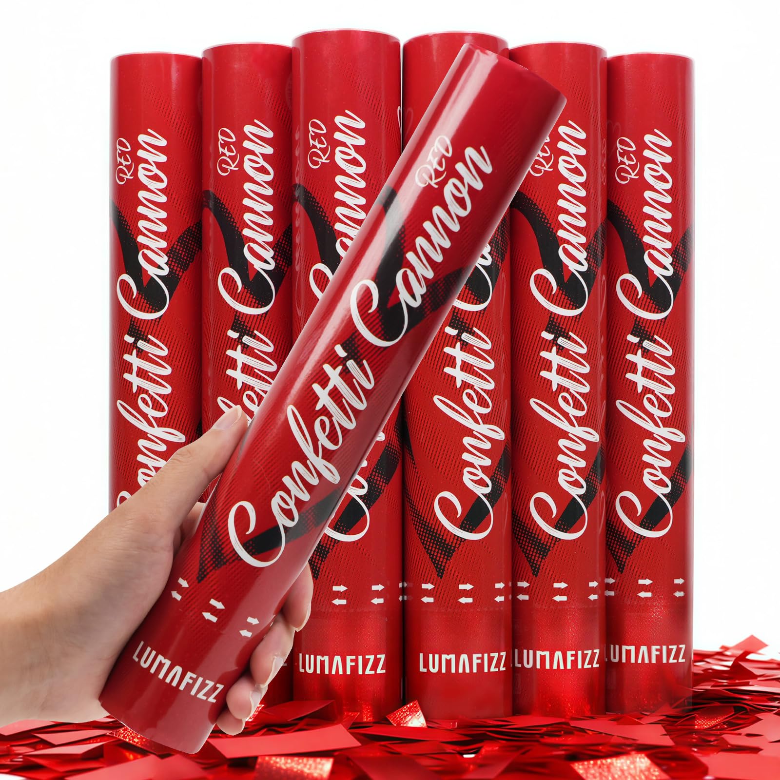- [6 Pack] 12 Inch Confetti Cannons ，Red Party Poppers Shooters，Confetti Bomb Blaster，Wedding Celebration, Birthday Party, Pranks, Graduation, Christmas Eve and New Year Celebration