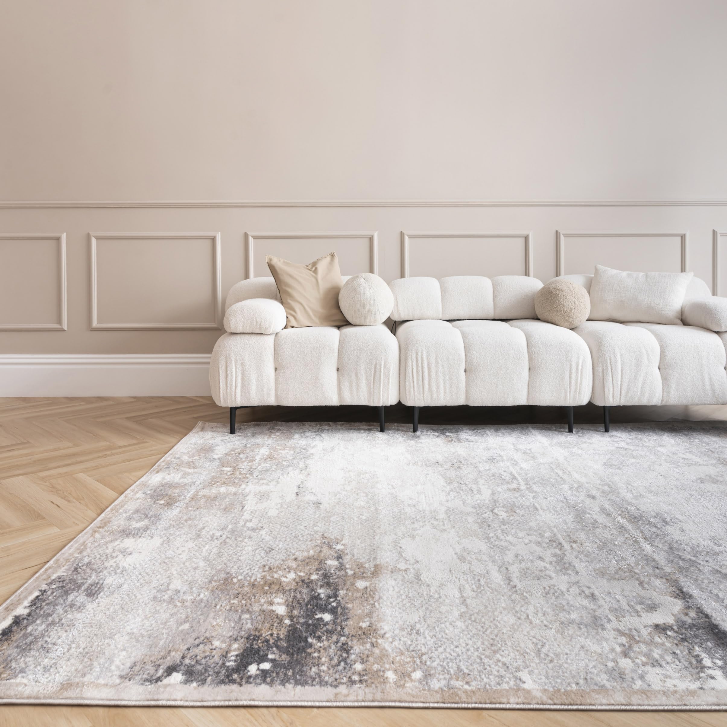 Mazovia Tappeti - Moderno Astratto Tappeto per Soggiorno, Camera da Letto, Sala da Pranzo, Ufficio - Pile Corto Rettangolo - Certificato OEKO-TEX - Elegante Tappeti - Beige Grigio - 160 x 230 cm