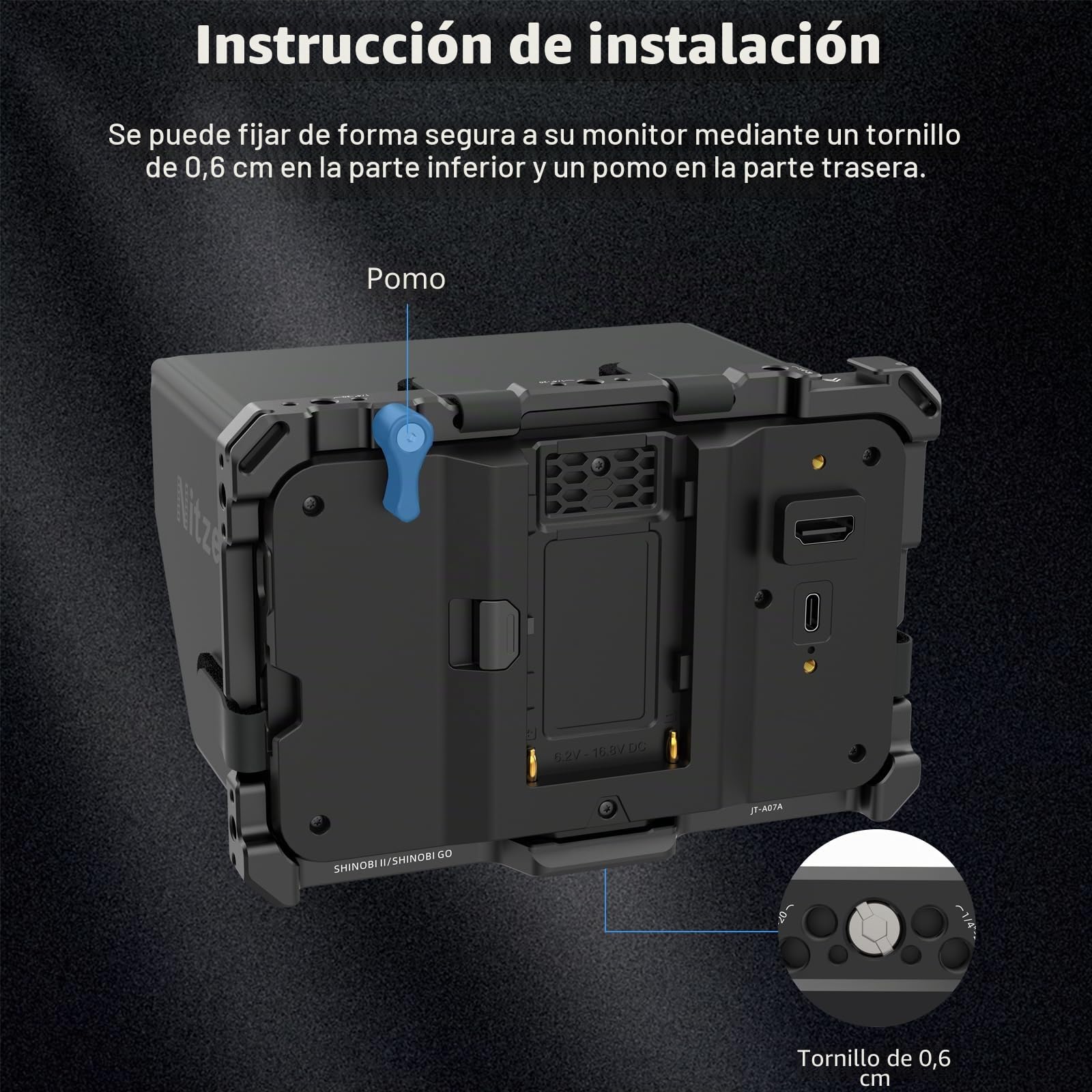 Nitze Shinobi 2 Cage, Jaula para Atomos Shinobi II/Shinobi Go, Jaula para Monitor con Parasol y Riel NATO - JT-A07B | Capucha de piel sintética