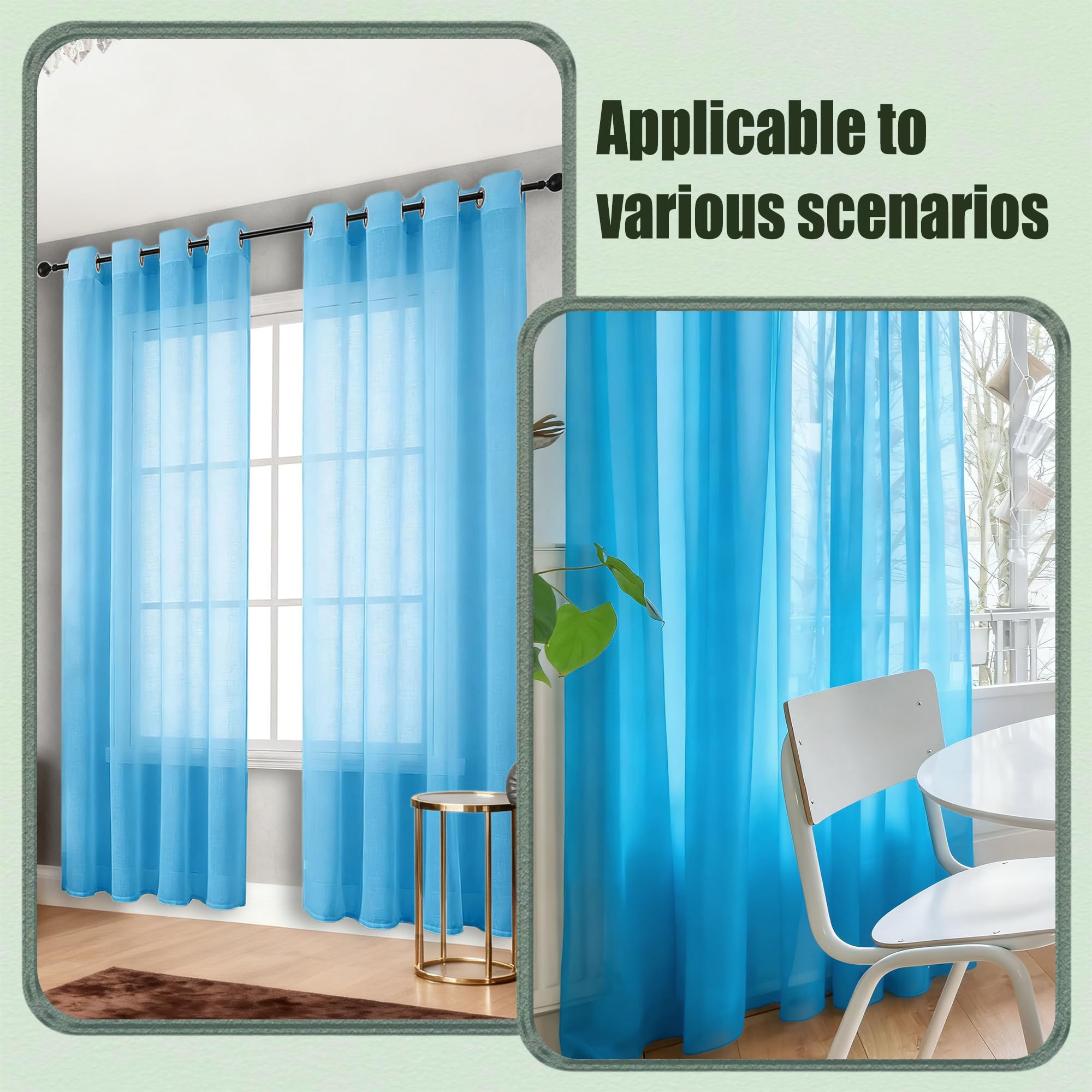 Cortina Translúcida Visillos 240 x 275 cm Translucida Visillos Cortinas Habitacion Modernas para La Pasillos de Salon y Dormitorios de Juvenil, Azul Cielo