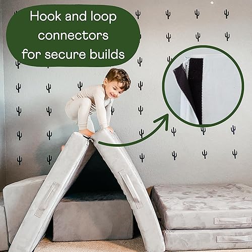 Miniatura 3 de The Figgy Sofá modular de juego de 6 piezas para niños, fundas lavables, fabricado en Estados Unidos, conectores resistentes, de gancho y bucle,