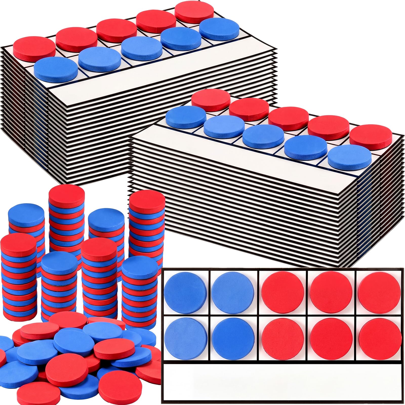 Ireer 20 Sets Bulk Magnetic Ten Frames for Classroom 200 Magnetic Math Counters and 20 Boards Kindergarten Classroom Must Haves Math Manipulatives for Home Prek Preschool Elementary(Red Blue)