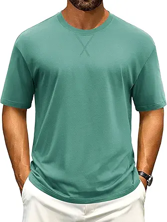 Cotrasen Men's T Shirts Cotton Drop Shoulder Short Sleeve Shirts for Men Casual Soft Comfort Loose Fit Mens Summer Tee Shirts