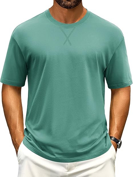 Cotrasen Men's T Shirts Cotton Drop Shoulder Short Sleeve Shirts for Men Casual Soft Comfort Loose Fit Mens Summer Tee Shirts