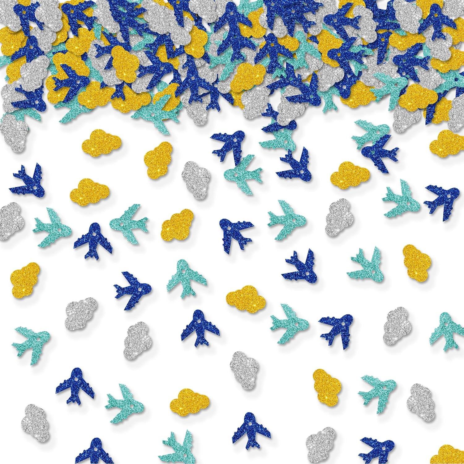 100pcs Cloud & Airplane Confetti, Blue Glitter Plane Table Confetti, Boys Birthday Paper Scatters, Baby Shower/Retirement/Travel Theme Party Table Decoration