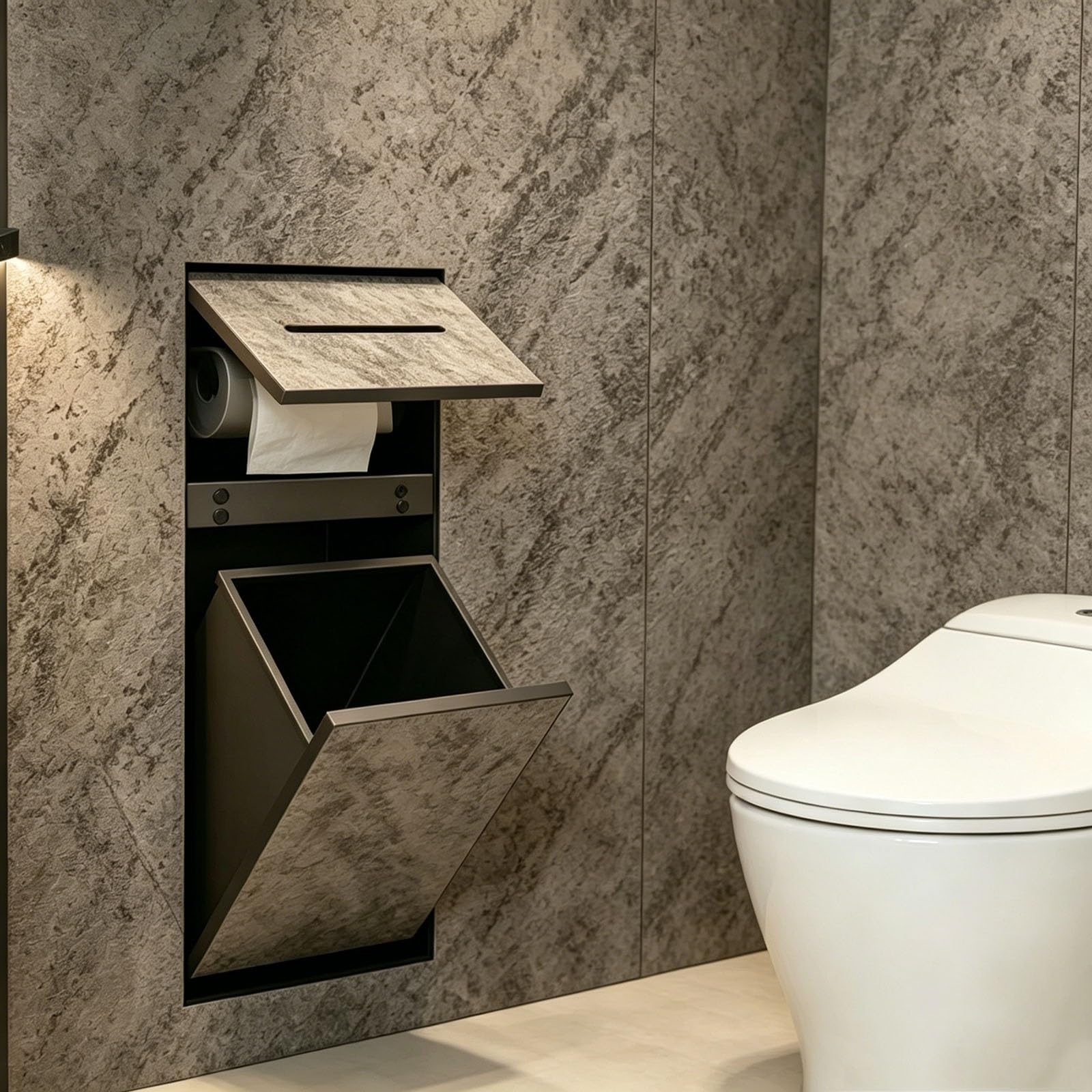 toilettenpapierhalter unterputz Versteckte WC Nischen Für Gewerbliche Und Private Duschen, Platzsparender 2 In 1 Papierhalter Mit Herausnehmbarem Abfalleimer, Duschschrank(Set of 2)