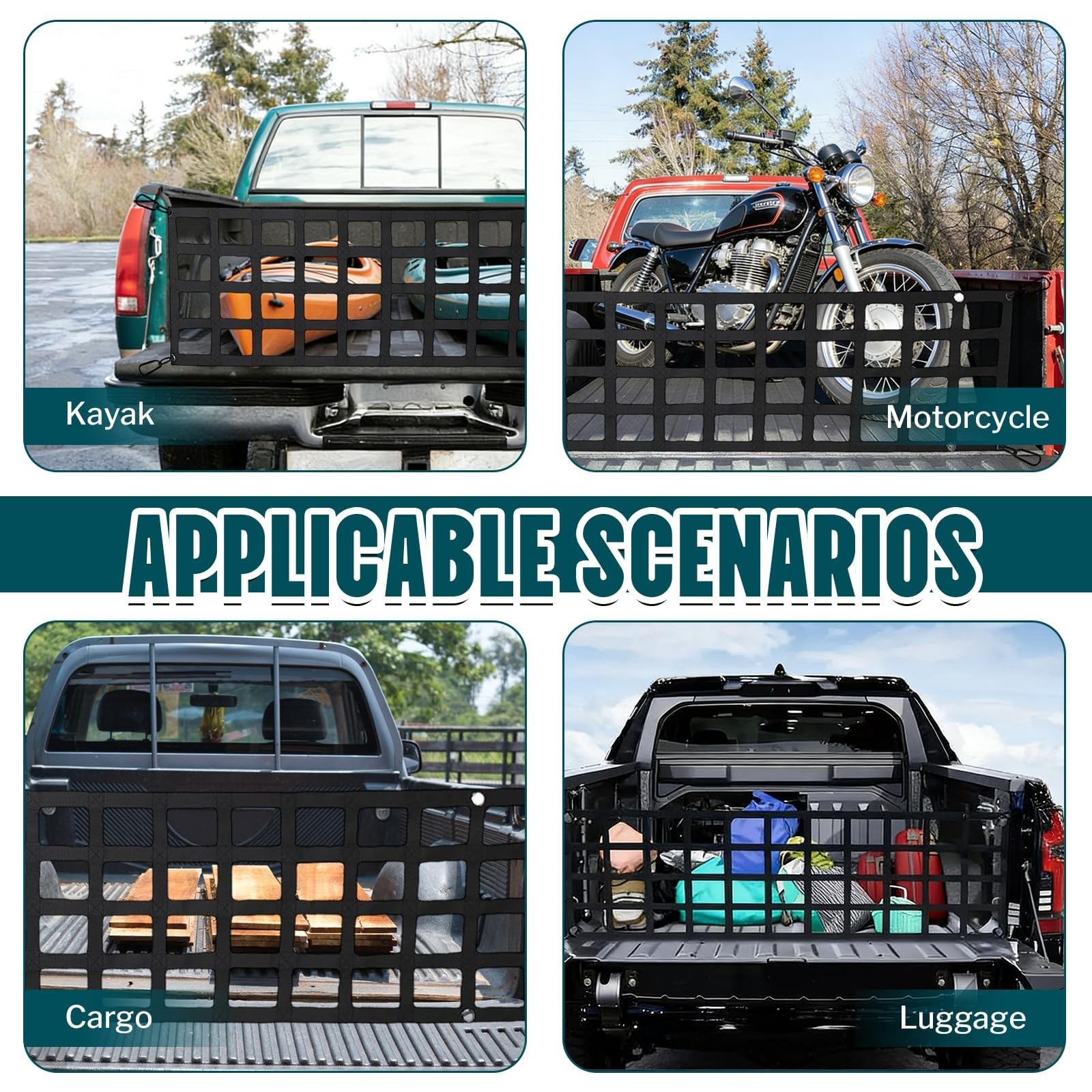 Gepäcknetz - Kofferraumnetz Mit 4 Haken, Gepäcknetz Für Ladefläche Von Pickups, Wohnmobilen, SUVs Und Pick-ups 48x153cm