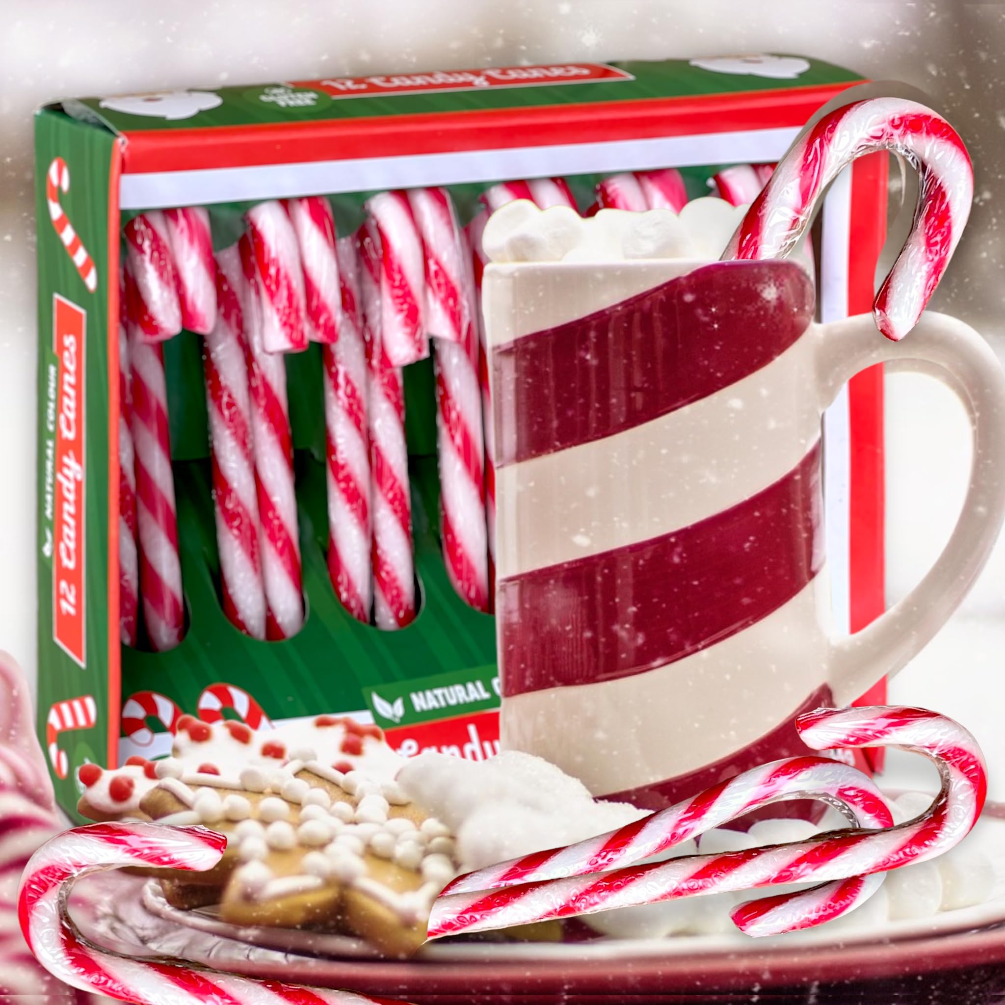 Zuckerstangen mit Erdbeergeschmack - Candy Canes rot/weiß gestreift - Natürliche Farben - Christbaumschmuck oder Geschenkanhänger - Süßigkeit Weihnachtszeit (12 x 12g (1 Packung))