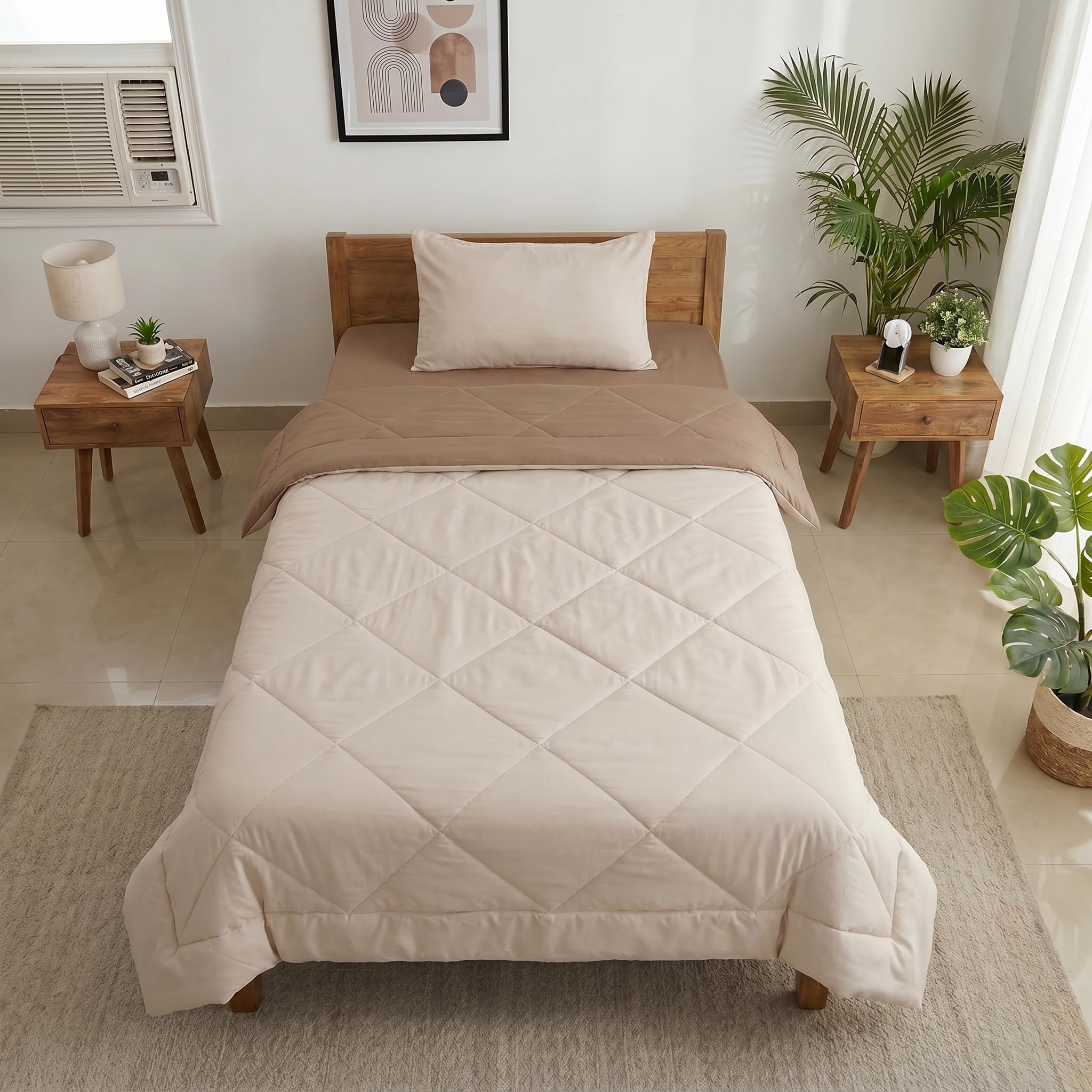 Mafatlal 150 GSM Impress Single Bed Comforter | Lightweight Reversible Quilt, Skin Friendly | 60x90 Inch | Camel Beige-picture-13
