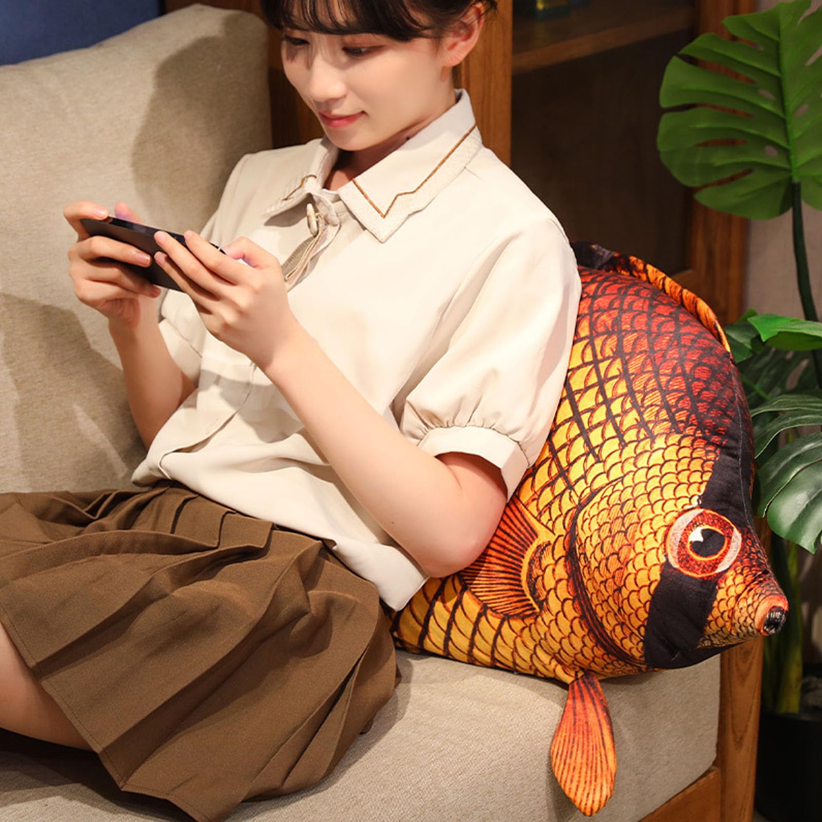 Simulations Fisch Plüschtier, 3D Fisch Kissen Großes Plüschkissen für Kinder, Weiches Fischdekorationskissen, Kindergeschenk, Geschenk für Zuhause (D,110cm)