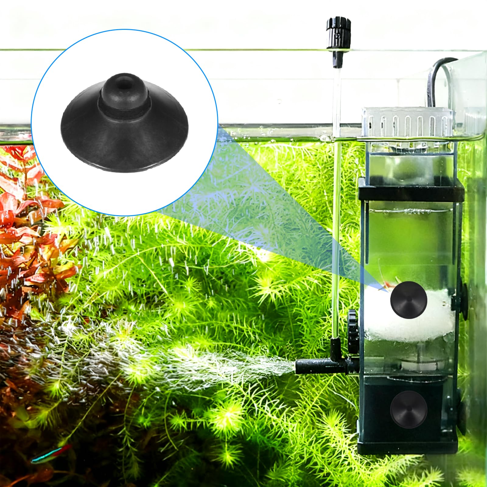 Skrfren 16 Stück Aquarium-Saugnäpfe, Aquarium Fisch Tank Gummi Tasse Saugnapf für die Einrichtung der Aquarium-Belüftung und Tankpumpe, Schwarz