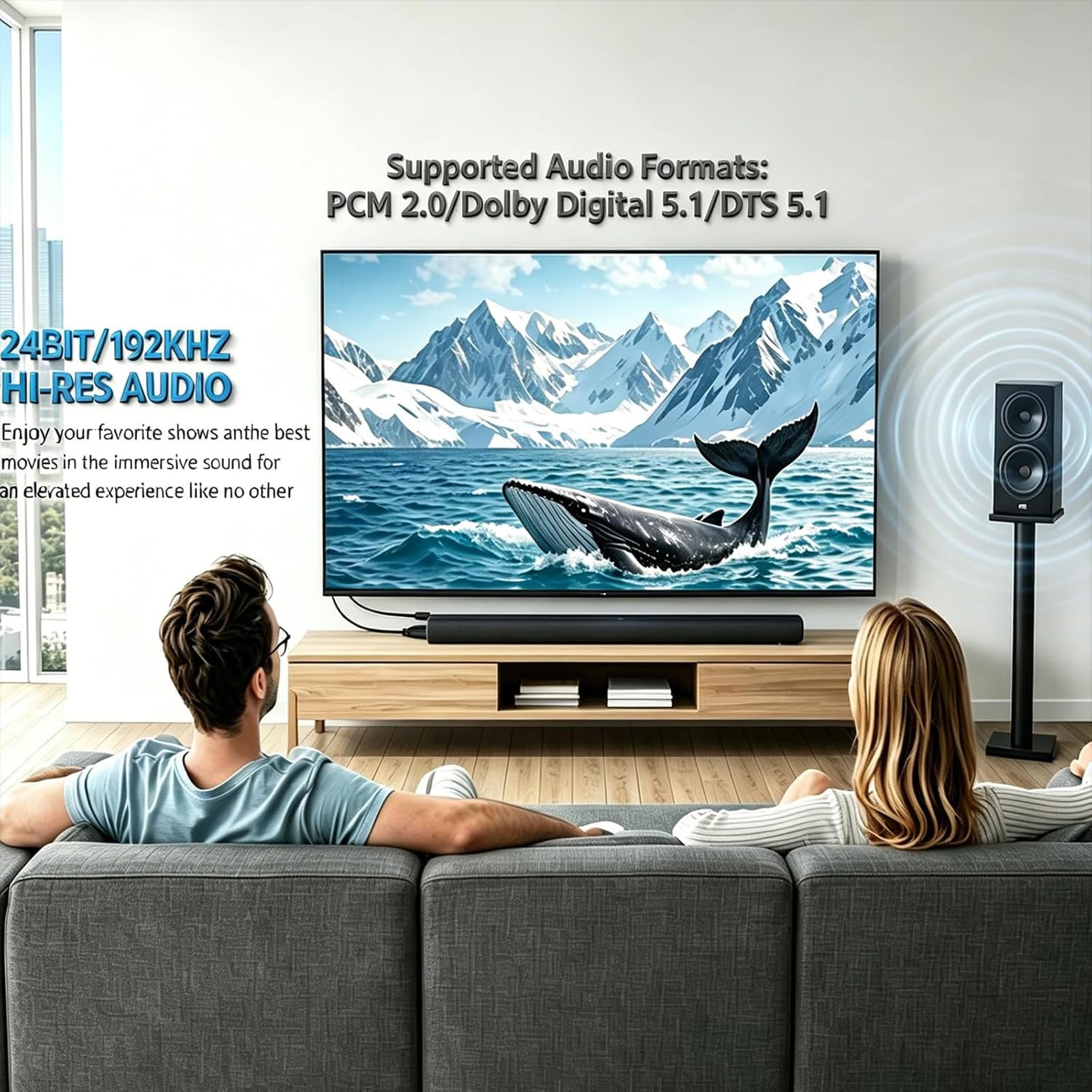 eSynic HDMI eARC/ARC a Óptico Cable 2,1 m Cable Extractor de Audio Todo en Uno, Compatible con 192 kHz/24 Bit, DTS 5.1 y Dolby Digital, Plug & Play para TV a Barra de Sonido, Cine en Casa y Auriculare