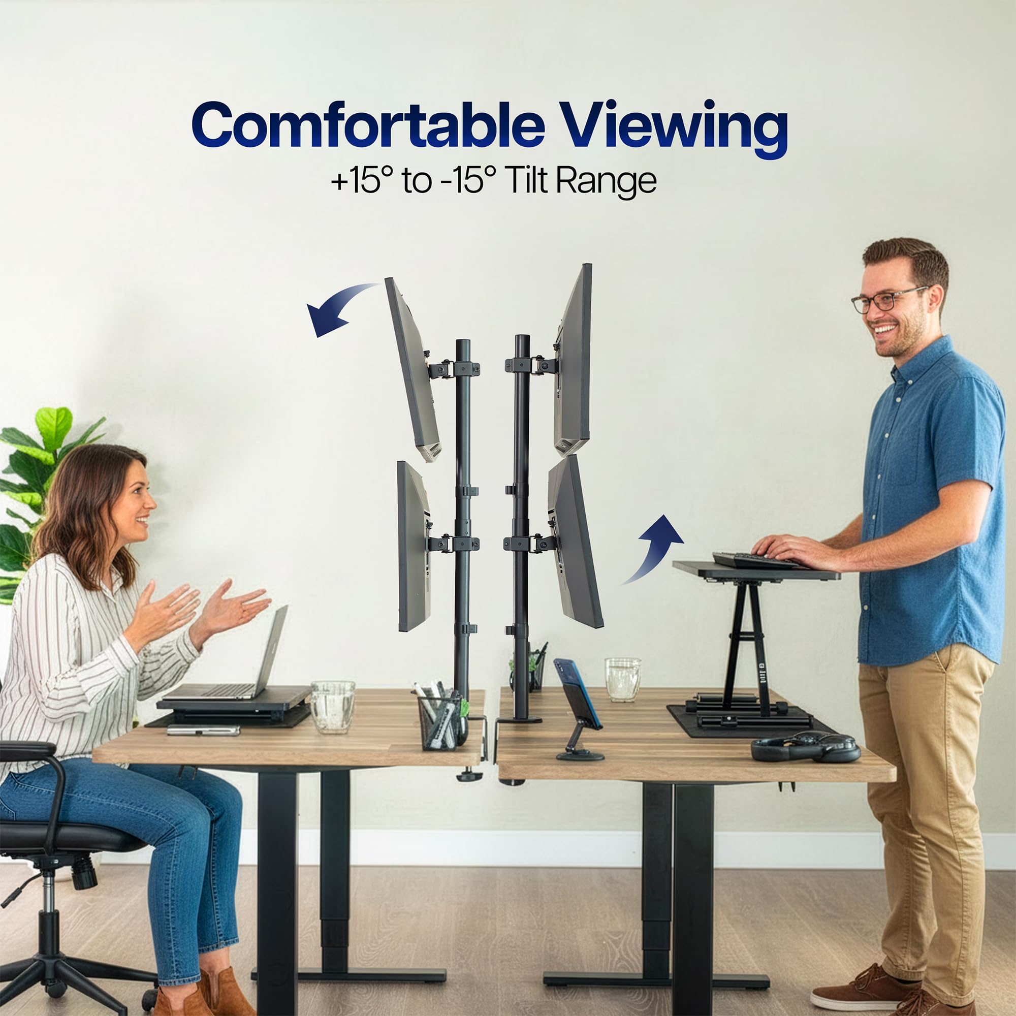 Vivo Supporto per Doppio Monitor Verticale, Supporto Regolabile Extra Alto per 2 Schermi Ultrawide fino a 34 Pollici, Capacità 10 kg, Nero, STAND-V002T