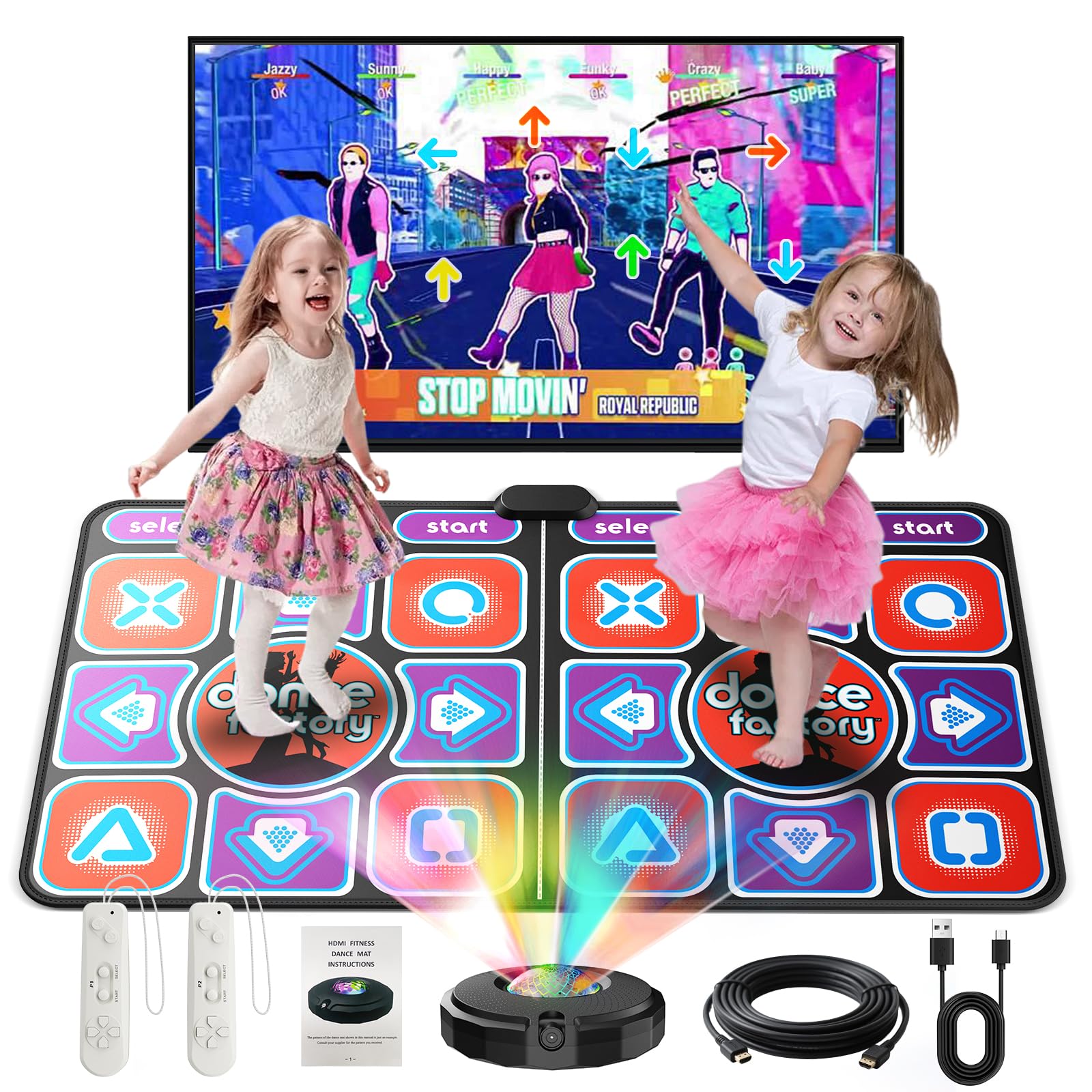 Helangel Tappetino da ballo per bambini e adulti, tappetino da ballo interattivo per TV con fotocamera, modelli migliorati, doppio tappetino da ballo musicale durevole antiscivolo (166 x 93 cm)