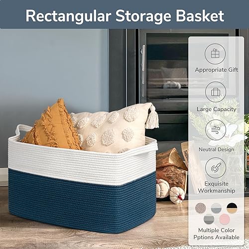 Vista 148 de Goodpick Cesta grande de almacenamiento de juguetes, cestas de cuerda de algodón gris para bebés, niños, cesta de almacenamiento tejida con asa