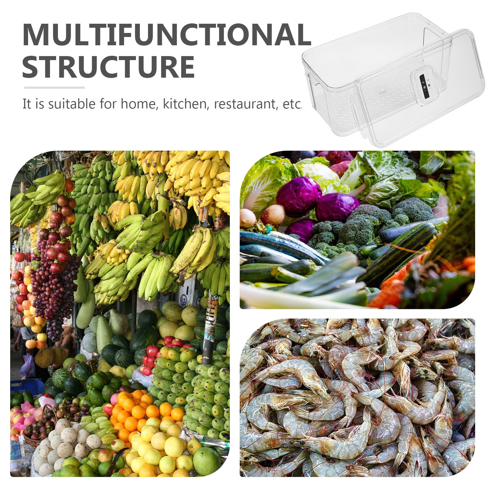 Caja de Almacenamiento para Refrigerador con Tapa Hermética y Bandeja de Drenaje Extraíble Organizador Apilable para Frutas y Verduras Contenedor Transparente de Gran Reutilizable