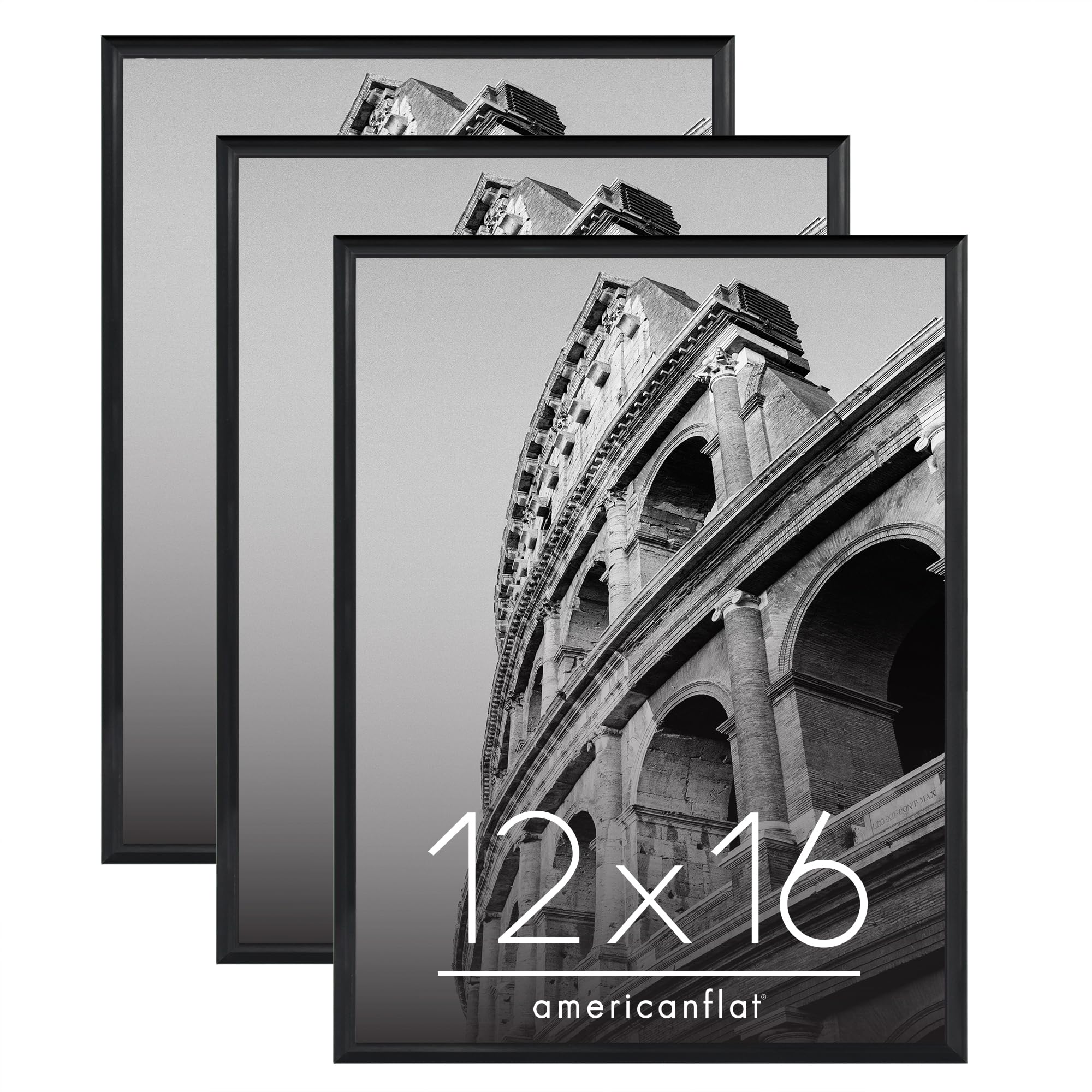 Americanflat 12x16 Picture Frame with Polished Front Cover - Set of 3 - Slide-In Photo Frame with Buildable Molding - Fusion Collection - Picture Frame for Wall Display - Black