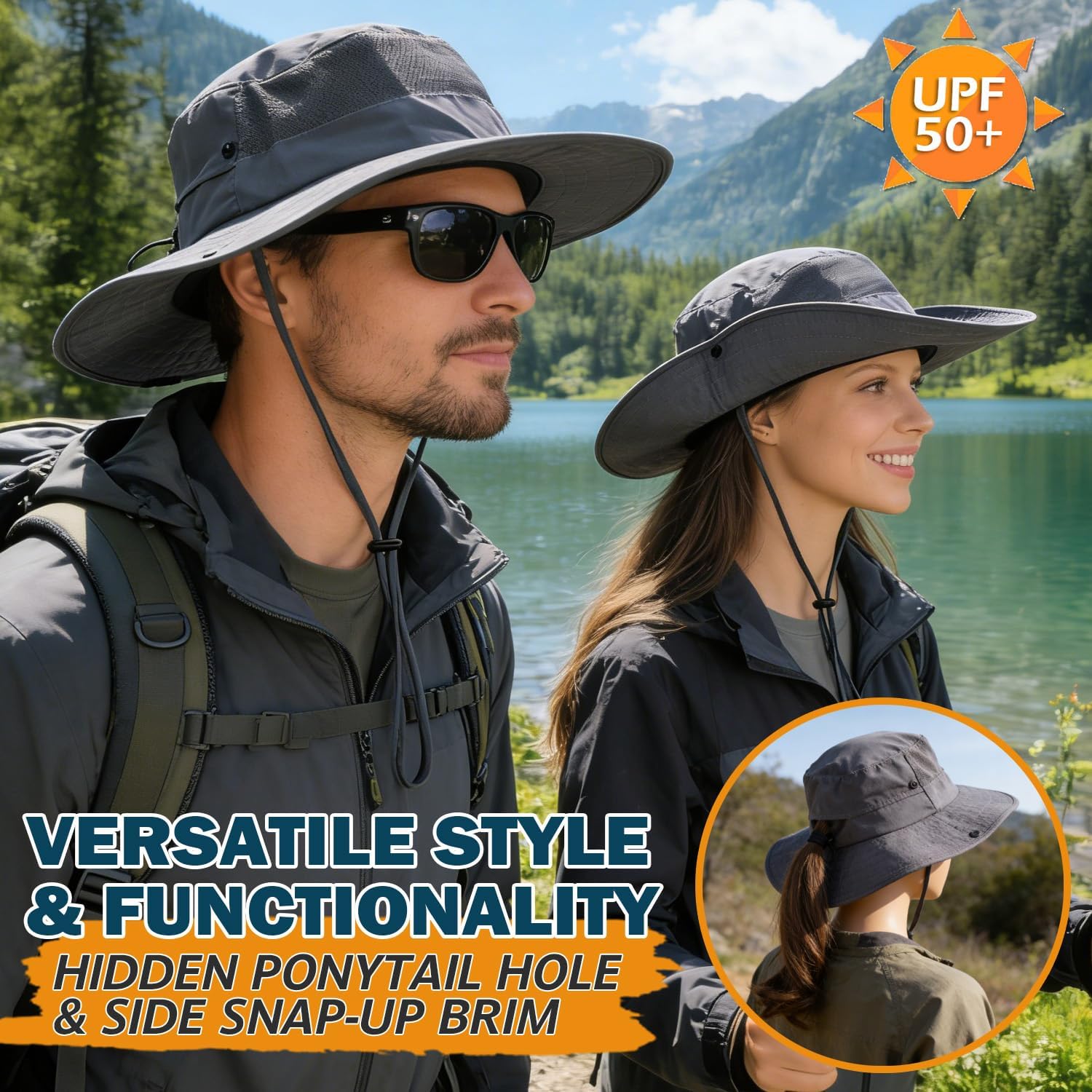 EINSKEY Cooling Sun Hats for Men Women, Wide Brim Bucket Hat UPF50+ UV Protection, Oversized Adjustable Ponytail Packable Hat - Image 2