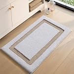 Color&Geometry Bathroom Mat 36x24, Soft Absorbent Microfiber Bath Rugs, Non-Slip Bath Rug, Washable Plush Carpet Bathmat for Shower Floor, Tub, Sink, Washroom, White and Beige