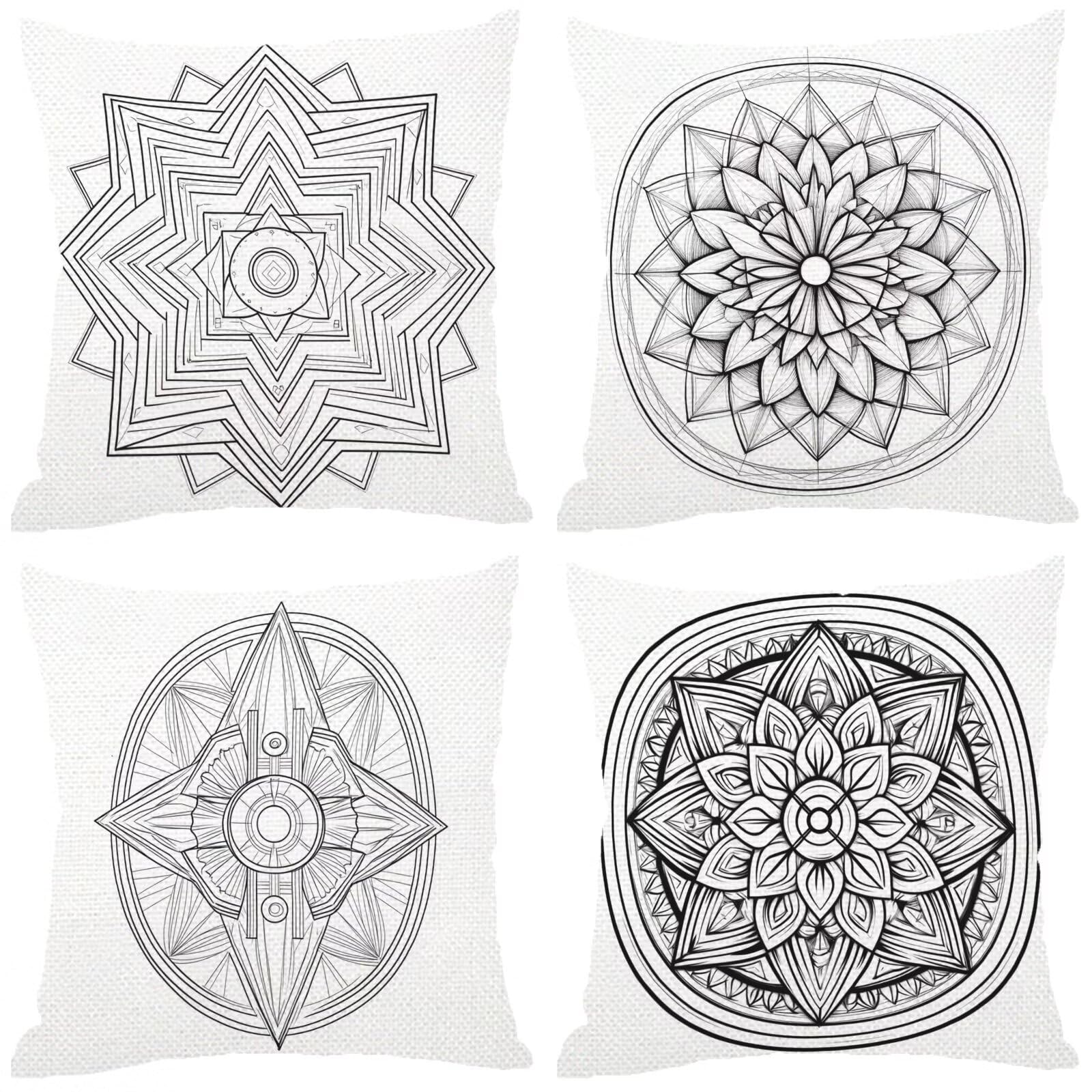 Housse de Coussin Exterieur Lot de 4 Blanc 35x35 en Lin Imperméable Motif Fleurs S-31