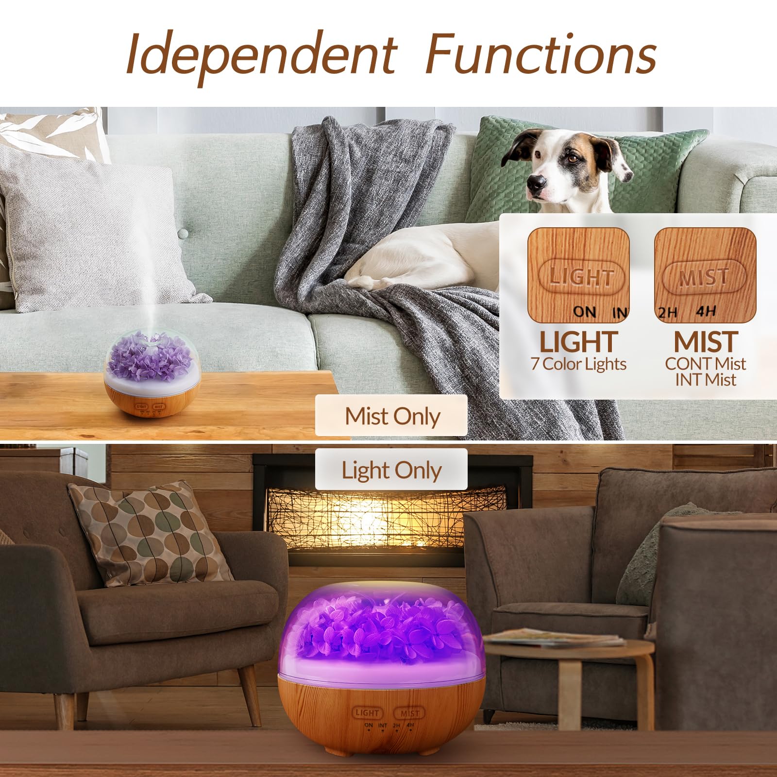 Diffuseur d'huiles essentielles d'aromathérapie, 300 ml, humidificateur avec 7 couleurs LED, minuterie et arrêt automatique pour la maison, la chambre à coucher, le bureau (violet)
