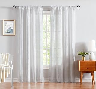 Fragrantex Tende trasparenti bianche per camera da letto, 241,3 cm, a righe, tende...