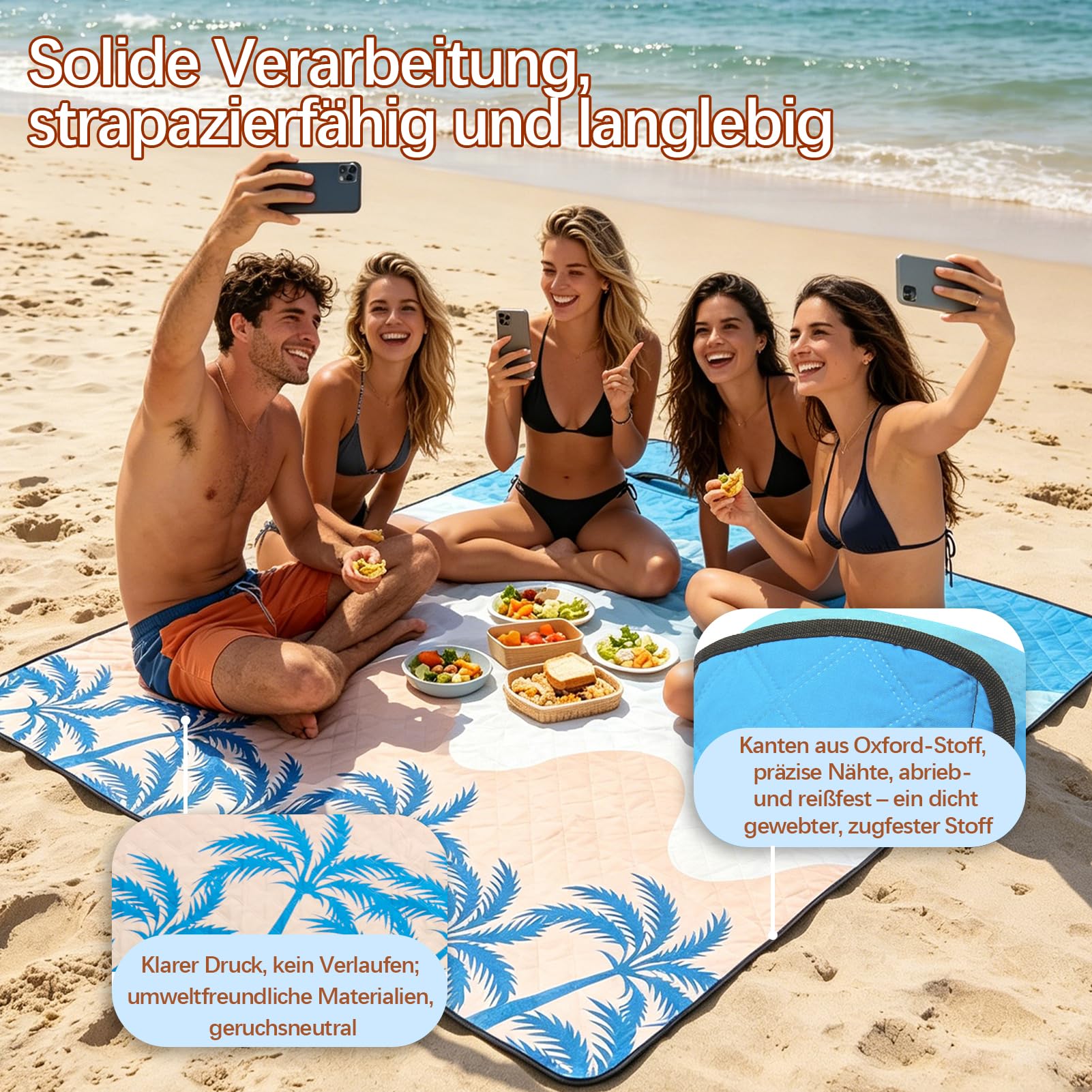 Manta de picnic 200 x 200 cm – Manta de playa XXL, impermeable y aislada, manta de camping, transpirable y suave, esterilla de picnic y playa para camping, playa y picnic