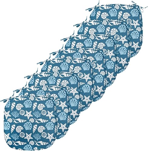 Miniatura 62 de Lunarable Swirly - Cojín de asiento para silla, diseño de líneas retro rizadas, funky en espiral, vida marina náutica, antideslizante, para cocina y