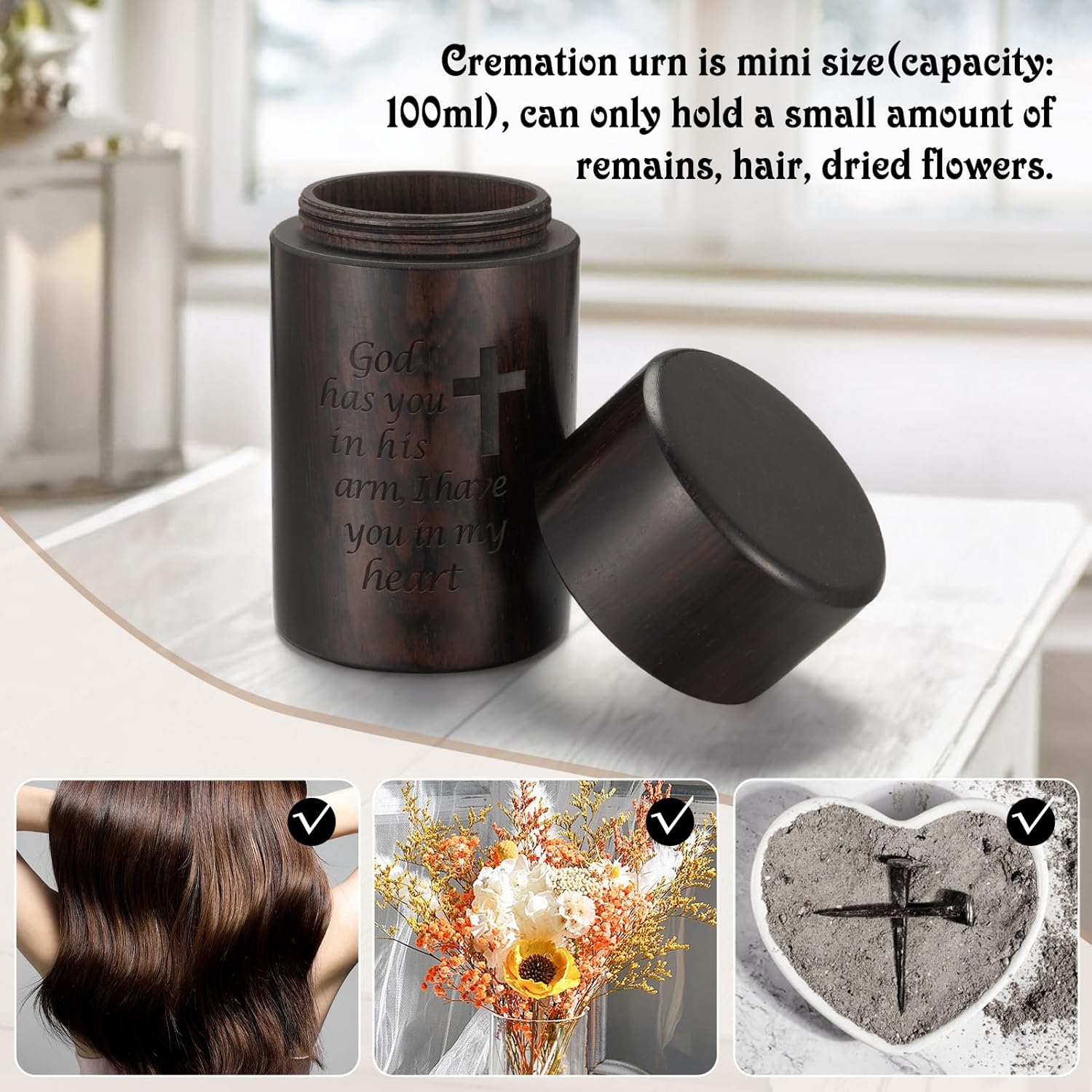 SOITIS Small Urns for Human Ashes 2.9 Inch Cross Sandalwood Mini Urns for Ashes Decorative Urn Wooden Urn Keepsake Cremation Ash Tiny Urns - Image 3
