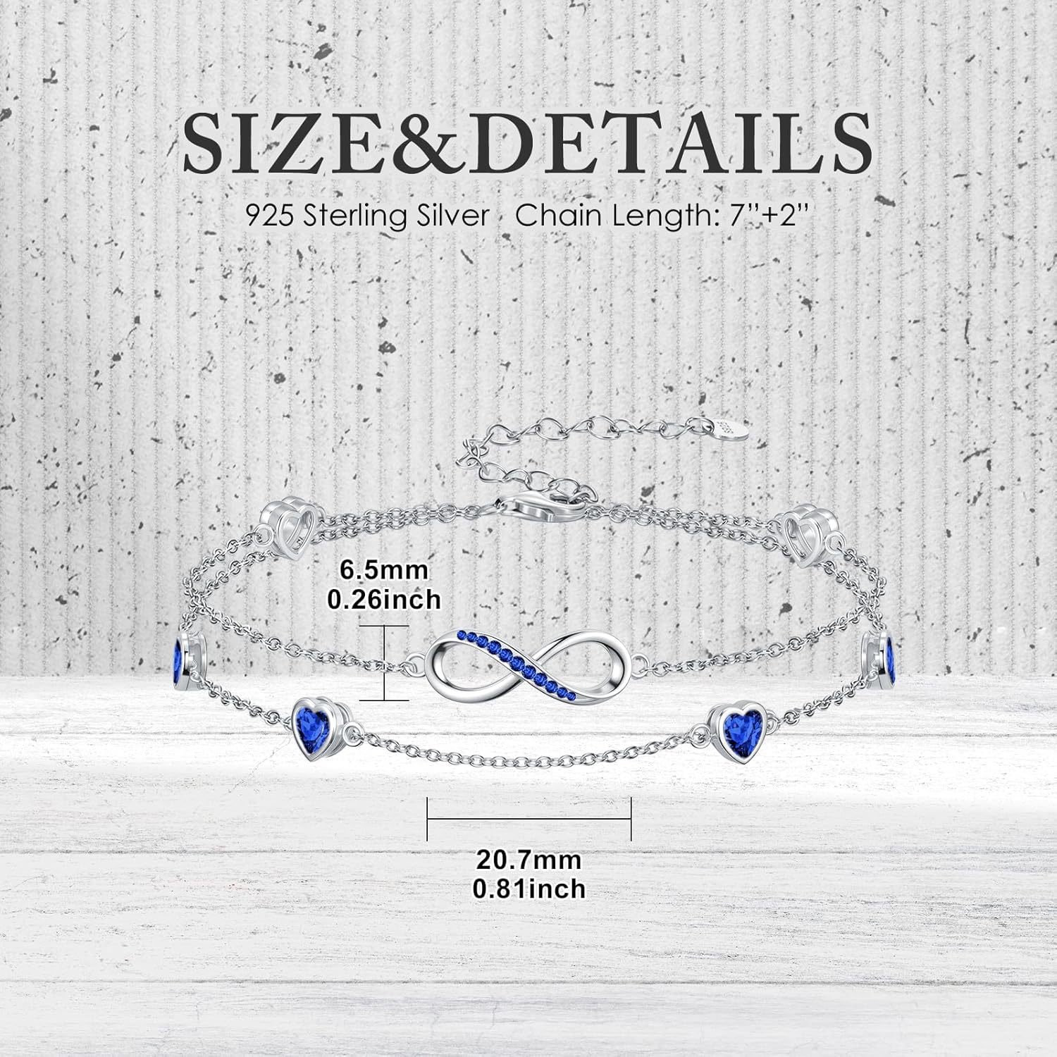 Infinity Birthstone Bracelet for Women 925 Sterling Silver Link Infinity Double Bracelet Charm Adjustable Jewelry Gifts for Women Girlfriend Her - Image 4