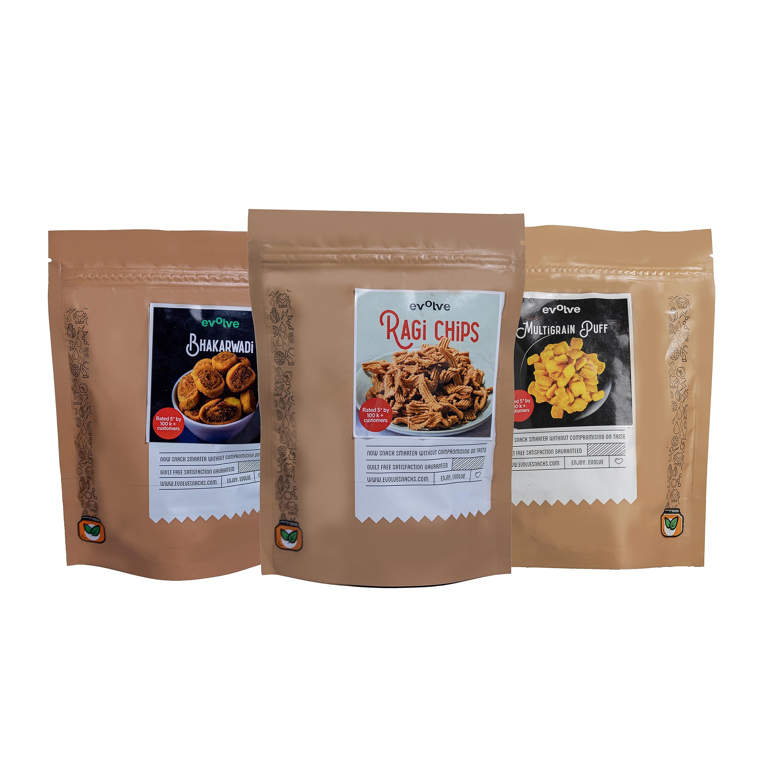 Evolve Healthy Snacks Combo for Kids, Adults | Gluten Free, High Protein, Organic | Ragi Chips,Bhakarwadi, Multigrain Puffs | Indian Snack - Pack of 3-image-38