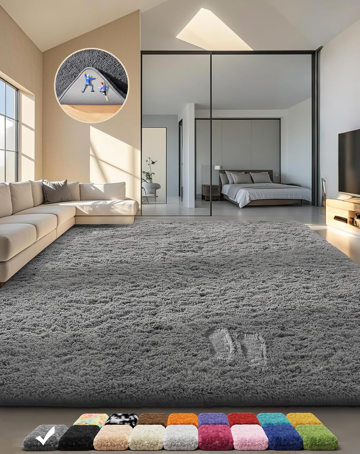 Ophanie 6x9 Area Rugs, Upgrade Non-Slip Fluffy Soft Rugs for Living Room, Large Shag uzzy Plush Rug, Medium Gray Shaggy Big Carpets for Bedroom, Kids Boys Girls Dorm Nursery Home Decor Aesthetic 6' x 9' (Living Room 70-135ft²) Medium Gray