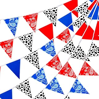 2 Sets Western Party Decor Cow Bandana Party Decorations Red and Blue Bandana Birthday Banners Western Theme Party Decorations for Western Cowboy Themed Party Wild West Party